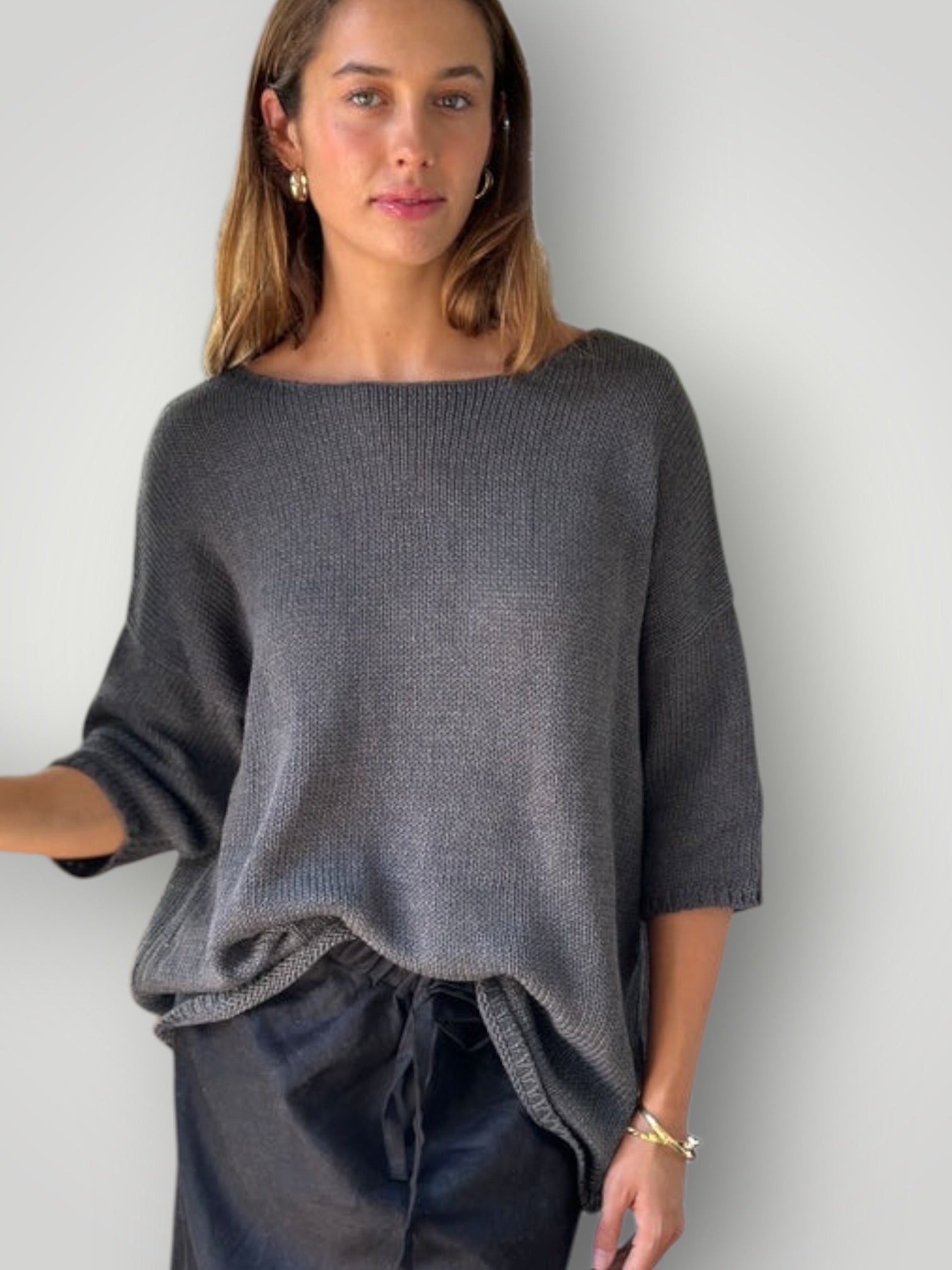 alex top - slate cotton knit Apparel