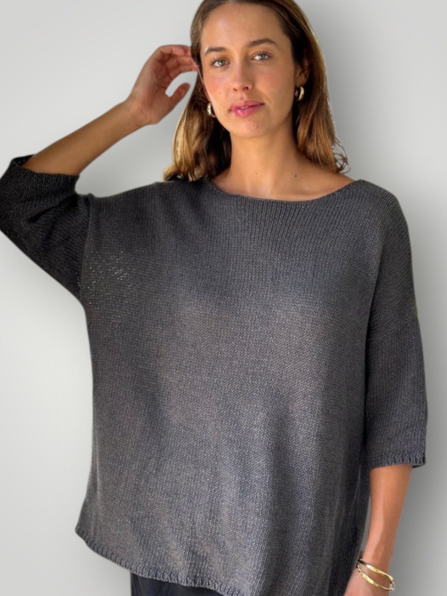 alex top - slate cotton knit Apparel