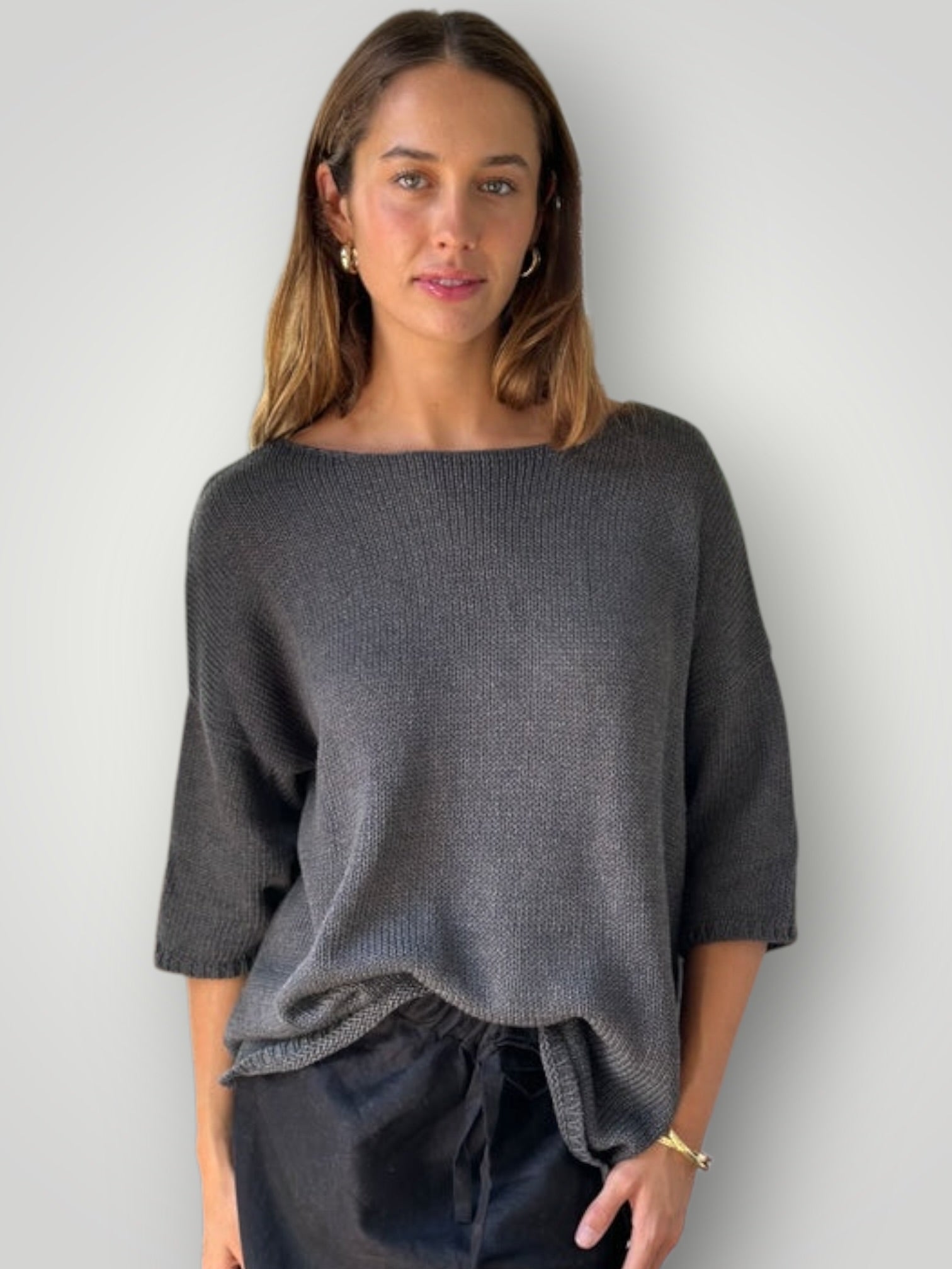 alex top - slate cotton knit Apparel