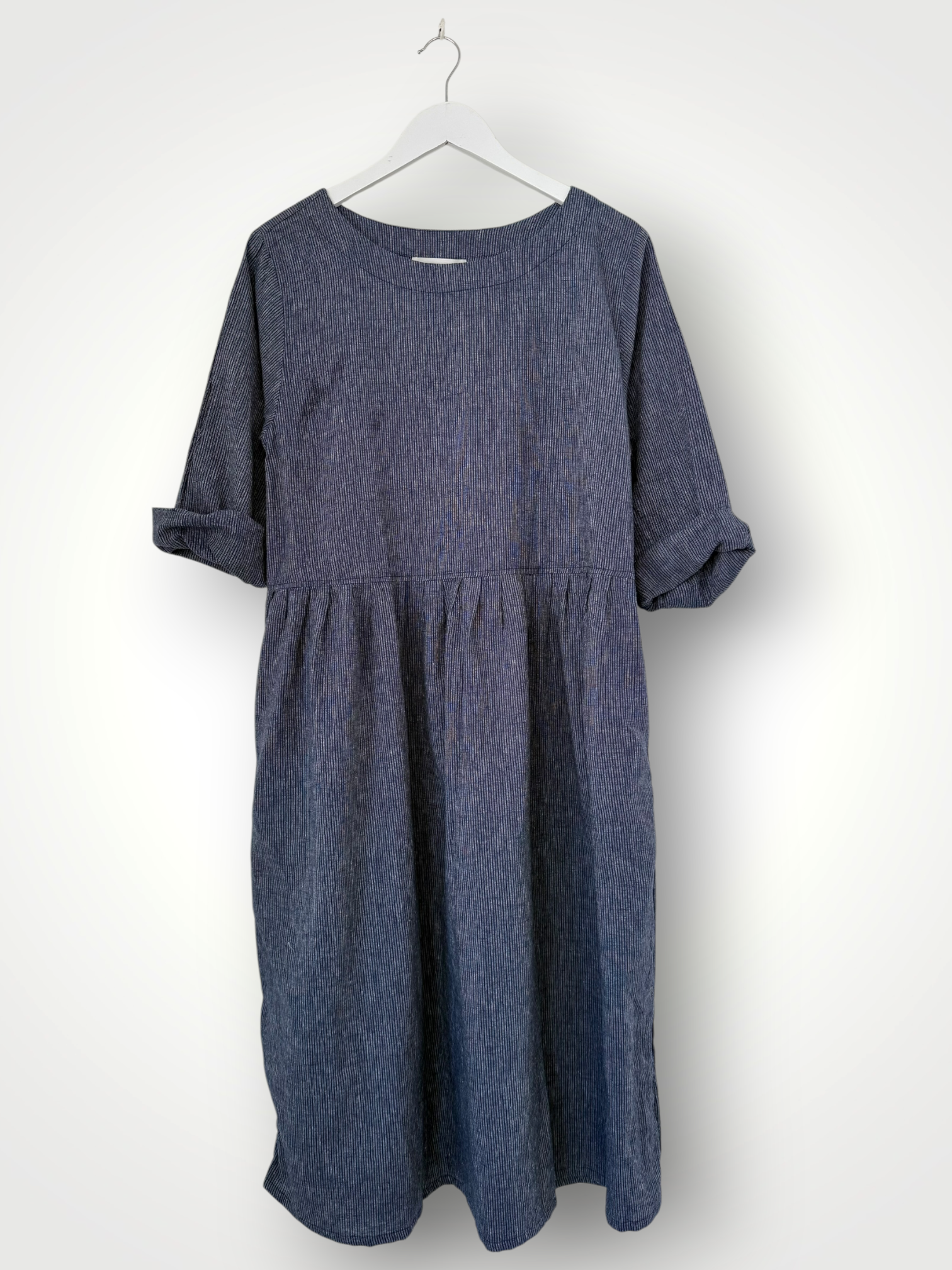april dress - fine navy stripe