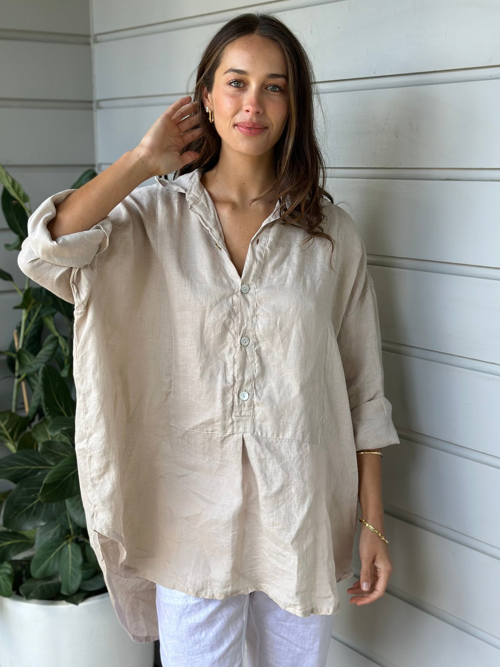 megan shirt - almond linen Apparel  