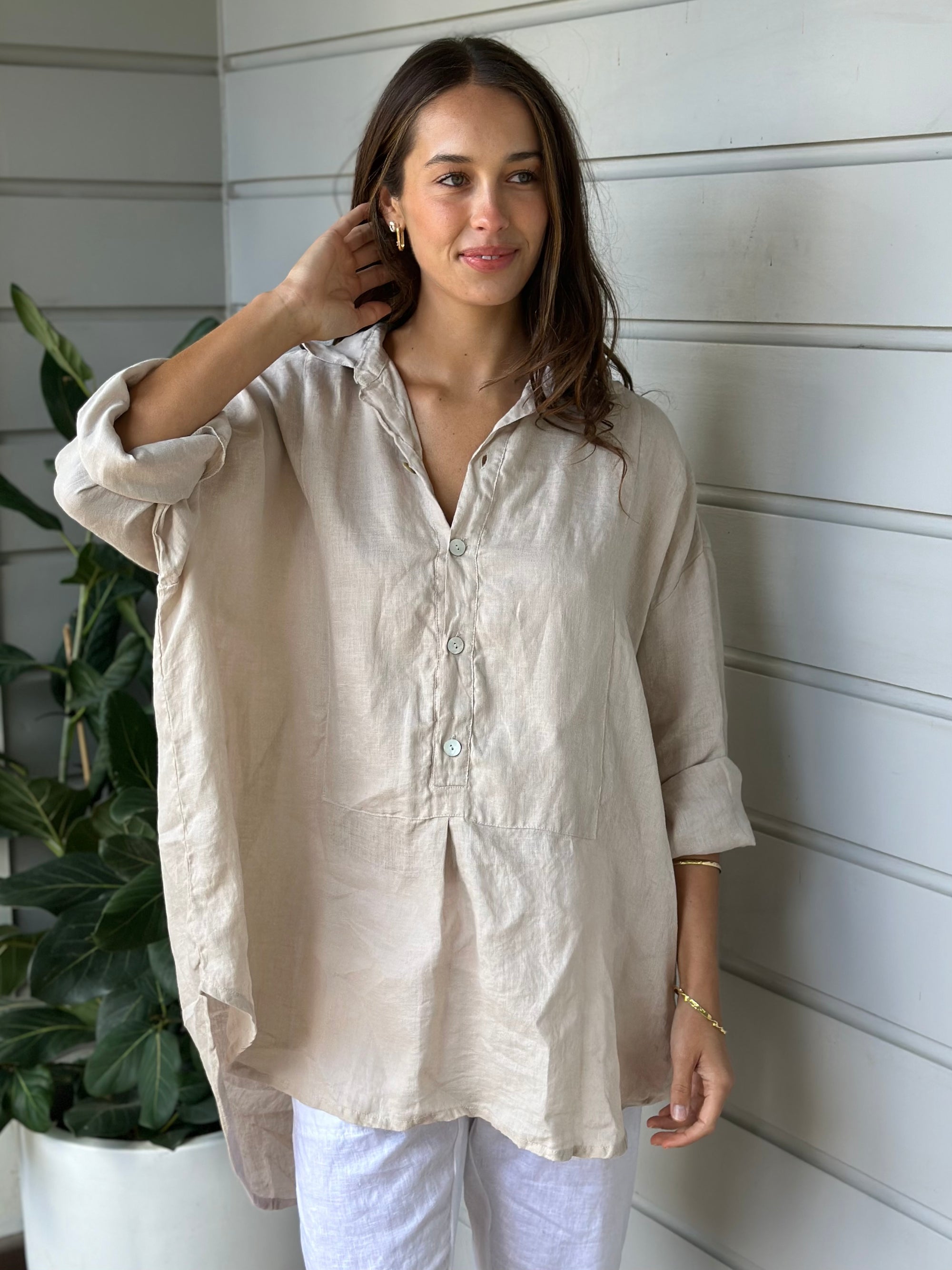 megan shirt - almond linen Apparel  