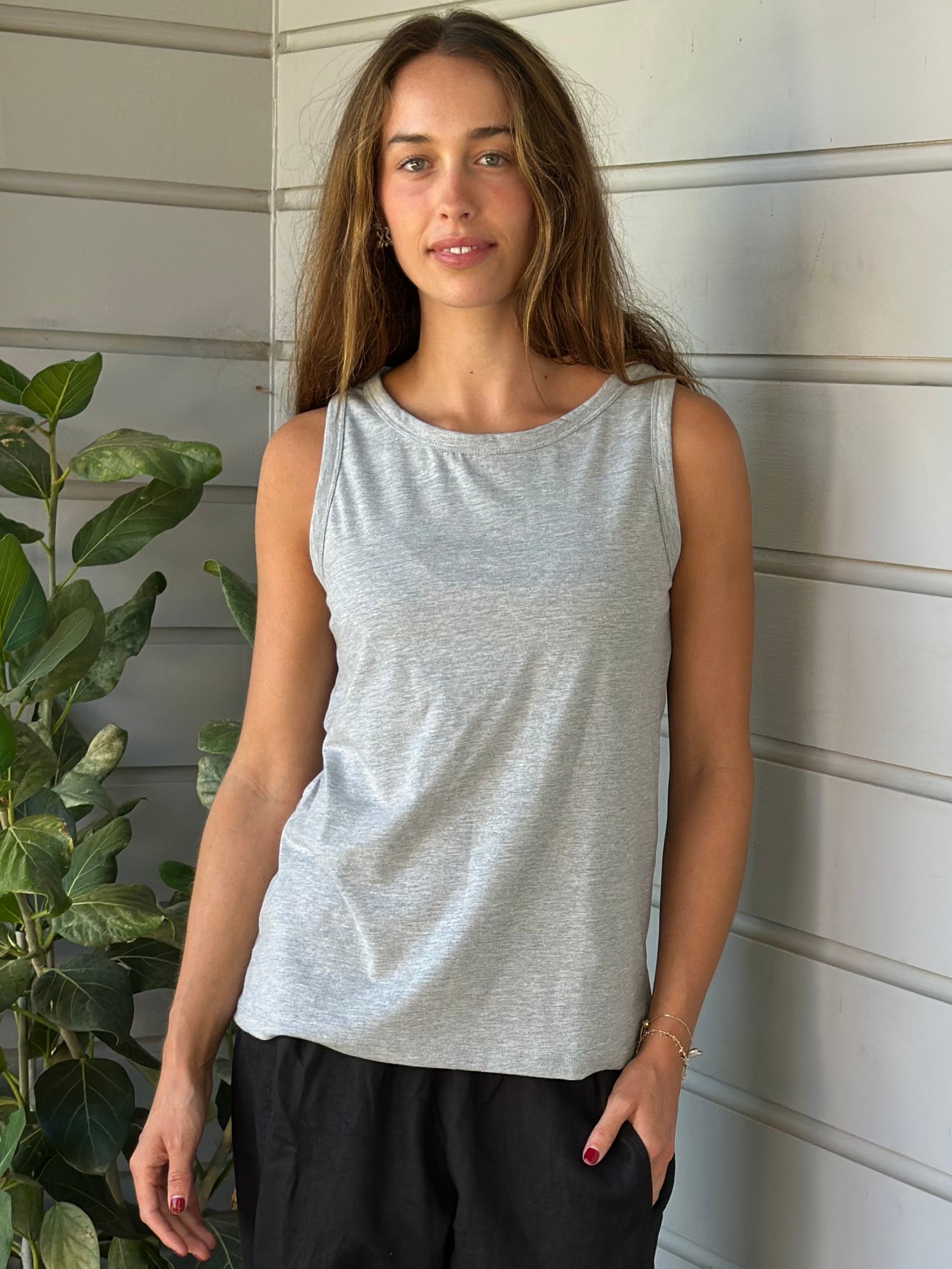 vera tank - grey marle cotton Apparel