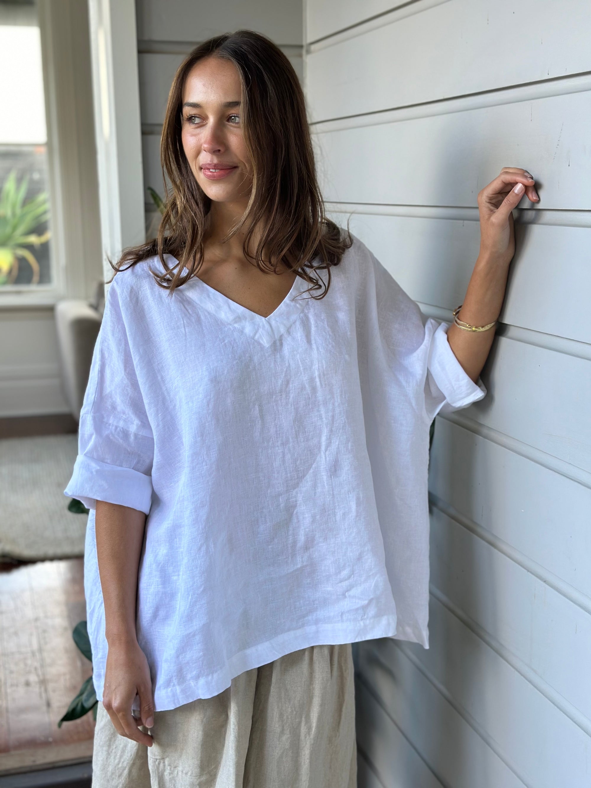 lydia top - white linen Apparel  