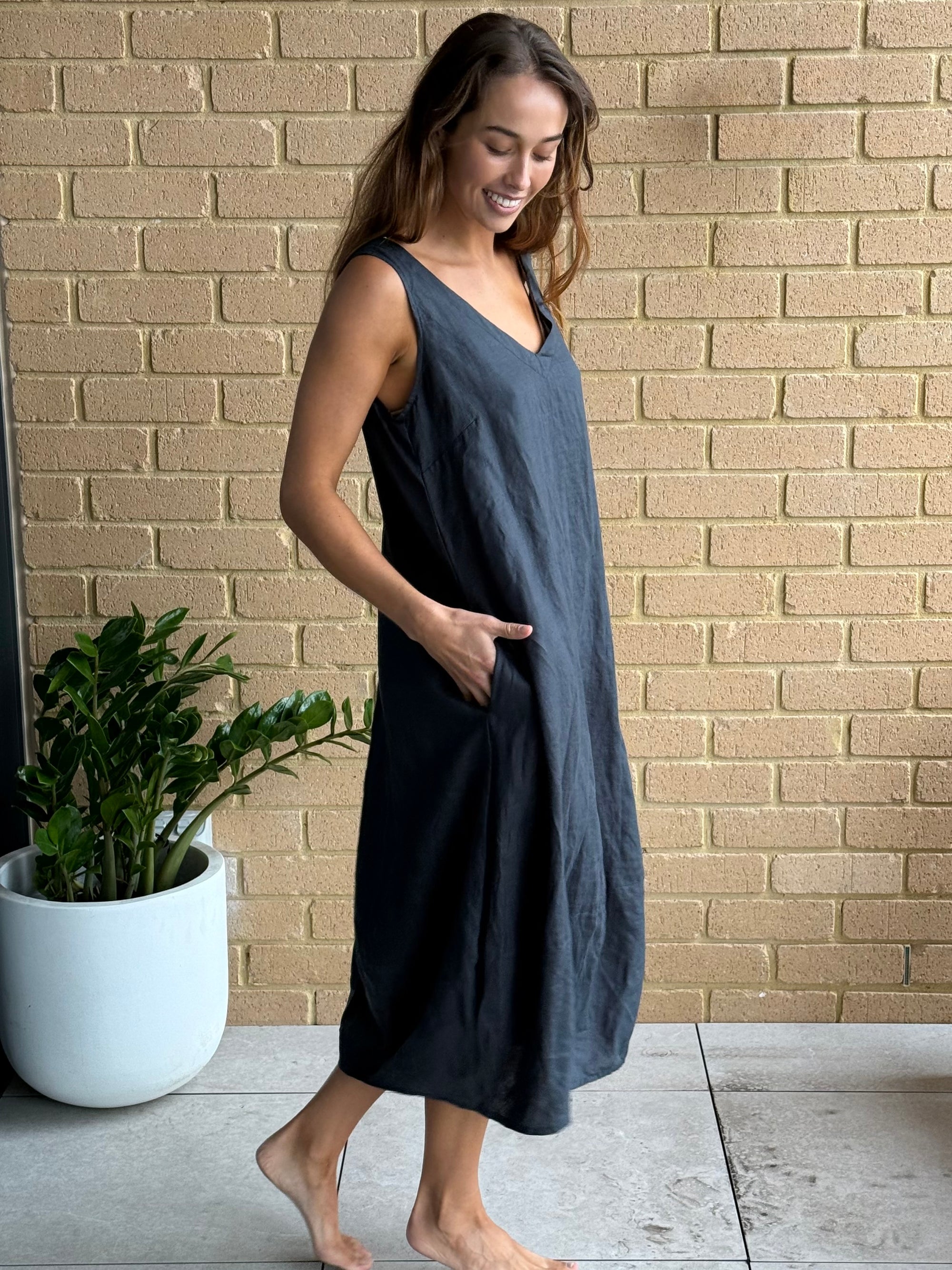 amber dress - charcoal linen Apparel