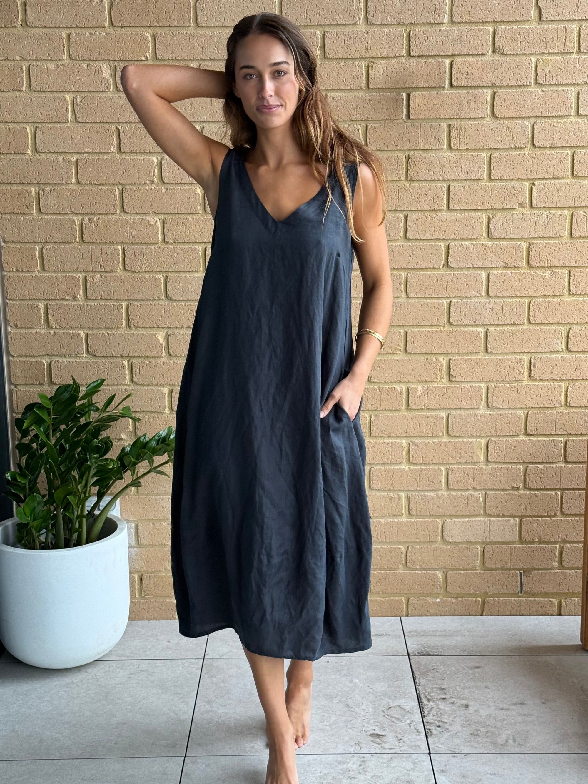 amber dress - charcoal linen Apparel