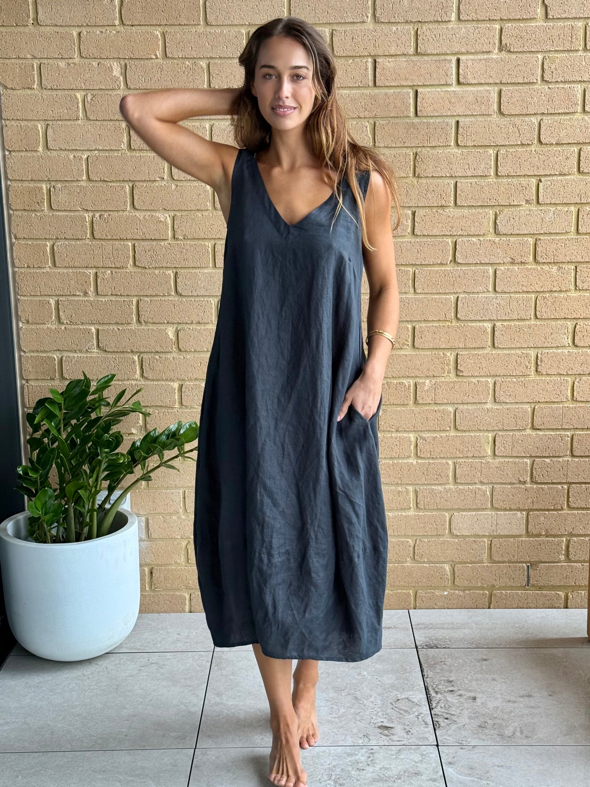 amber dress - charcoal linen Apparel