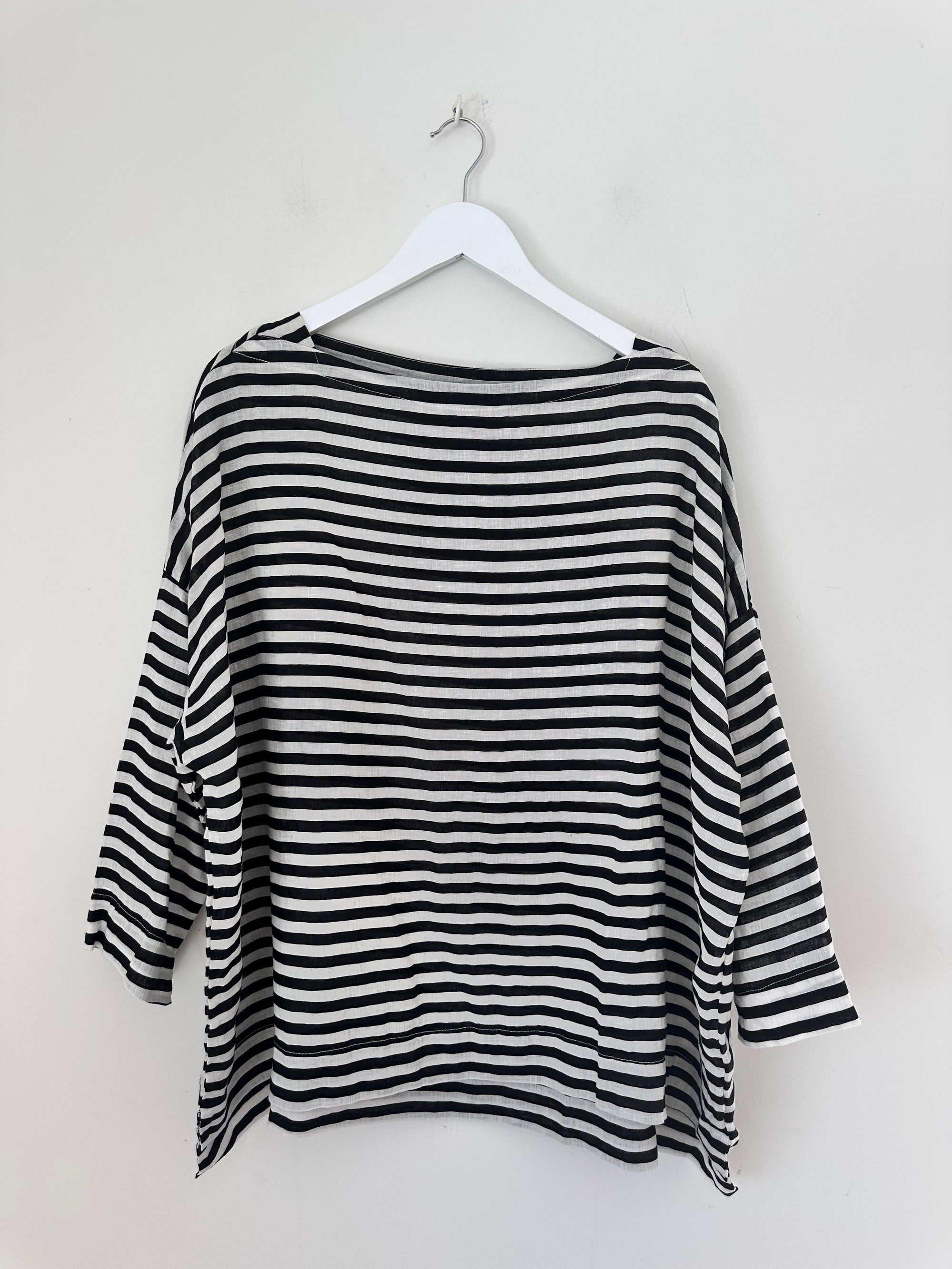 avril top - small black stripe linen Apparel