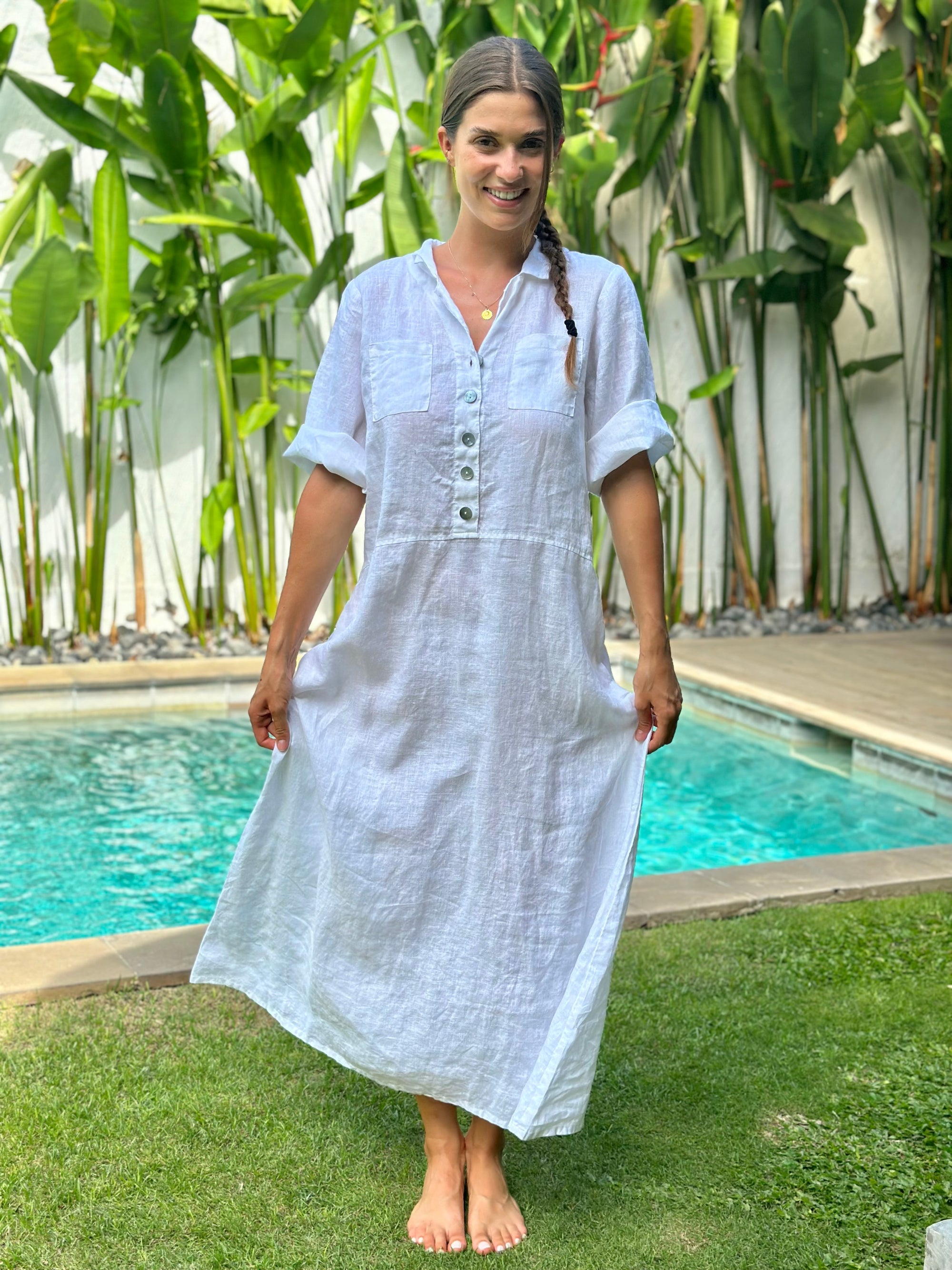 bridget dress - white linen Apparel