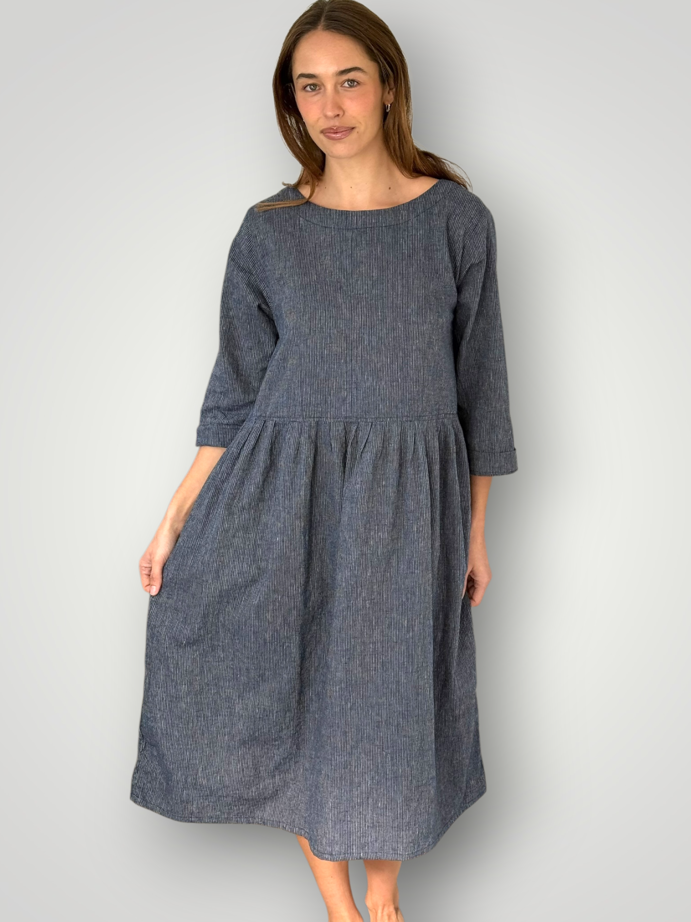 april dress - fine navy stripe Apparel