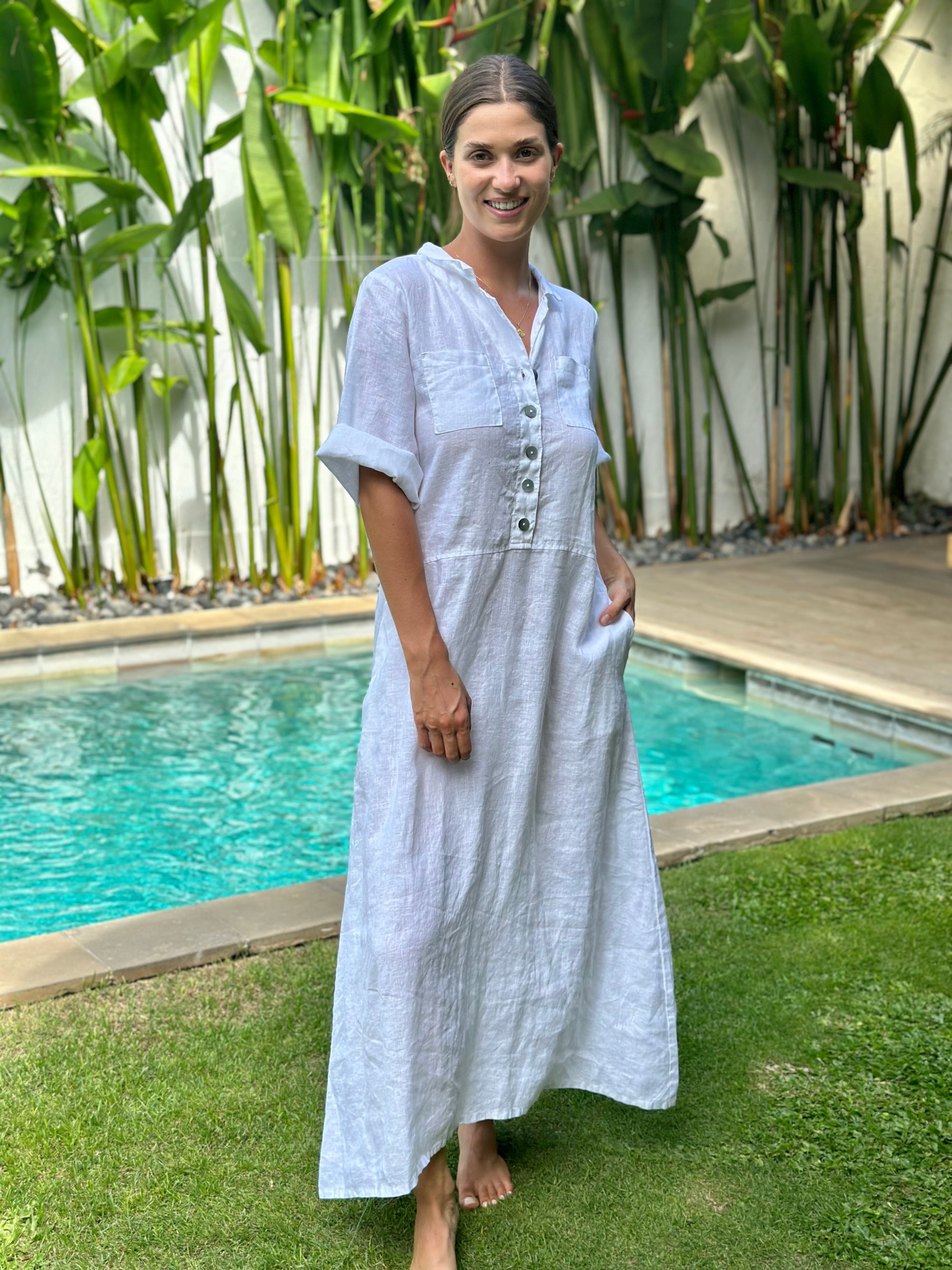 bridget dress - white linen Apparel