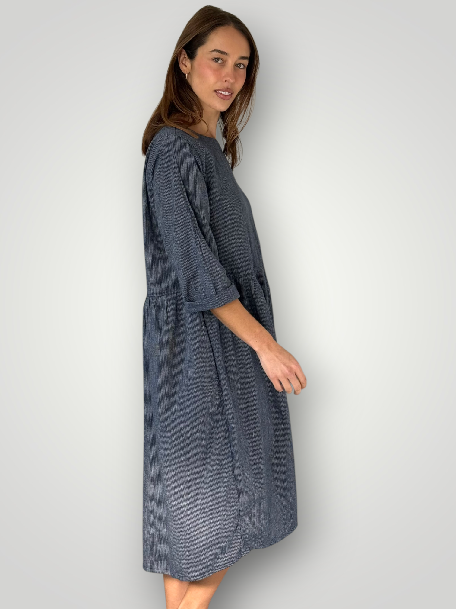 april dress - fine navy stripe Apparel