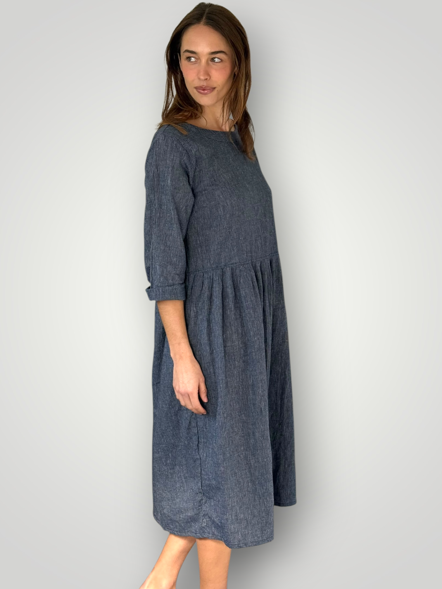 april dress - fine navy stripe Apparel