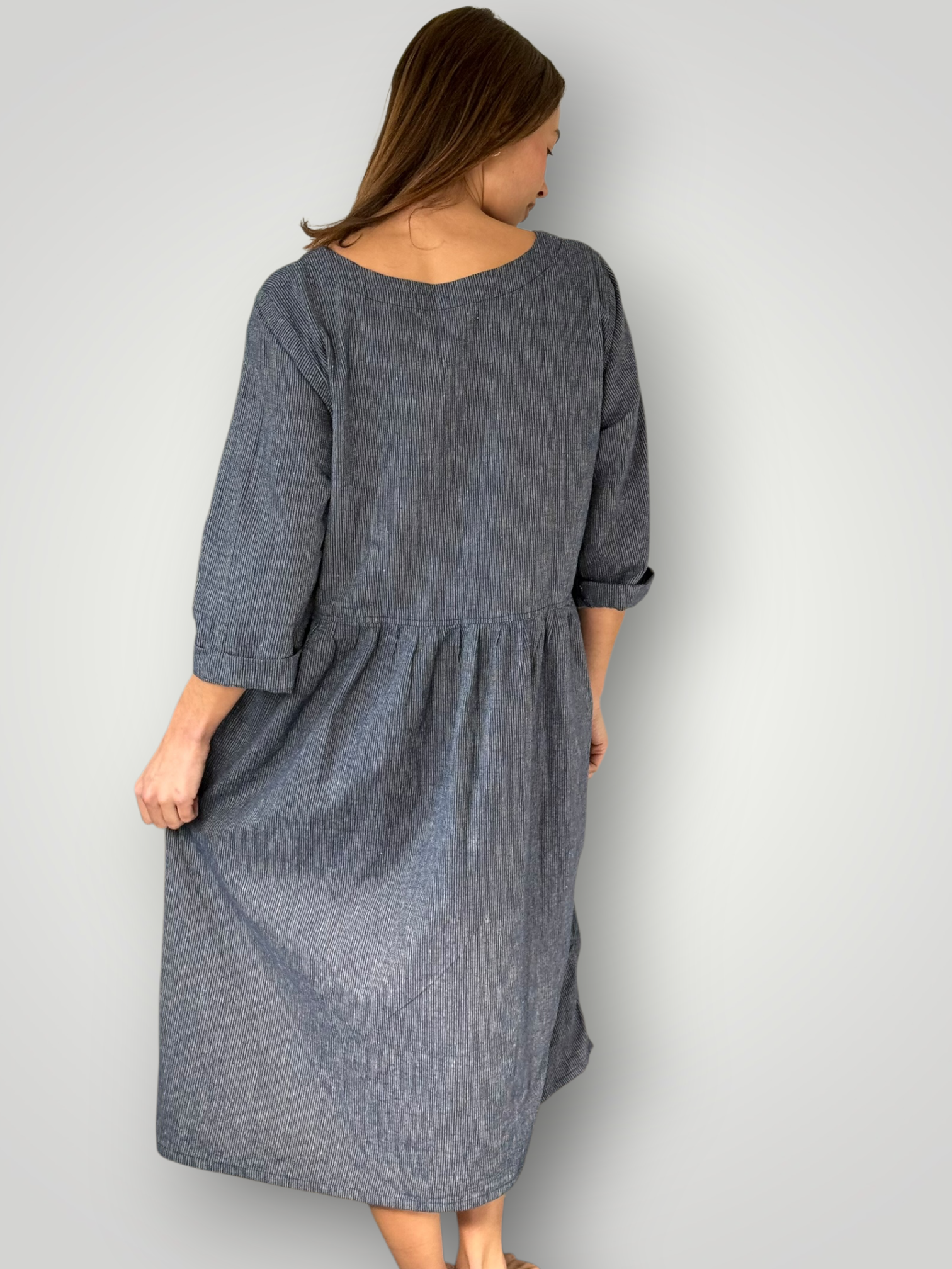 april dress - fine navy stripe Apparel