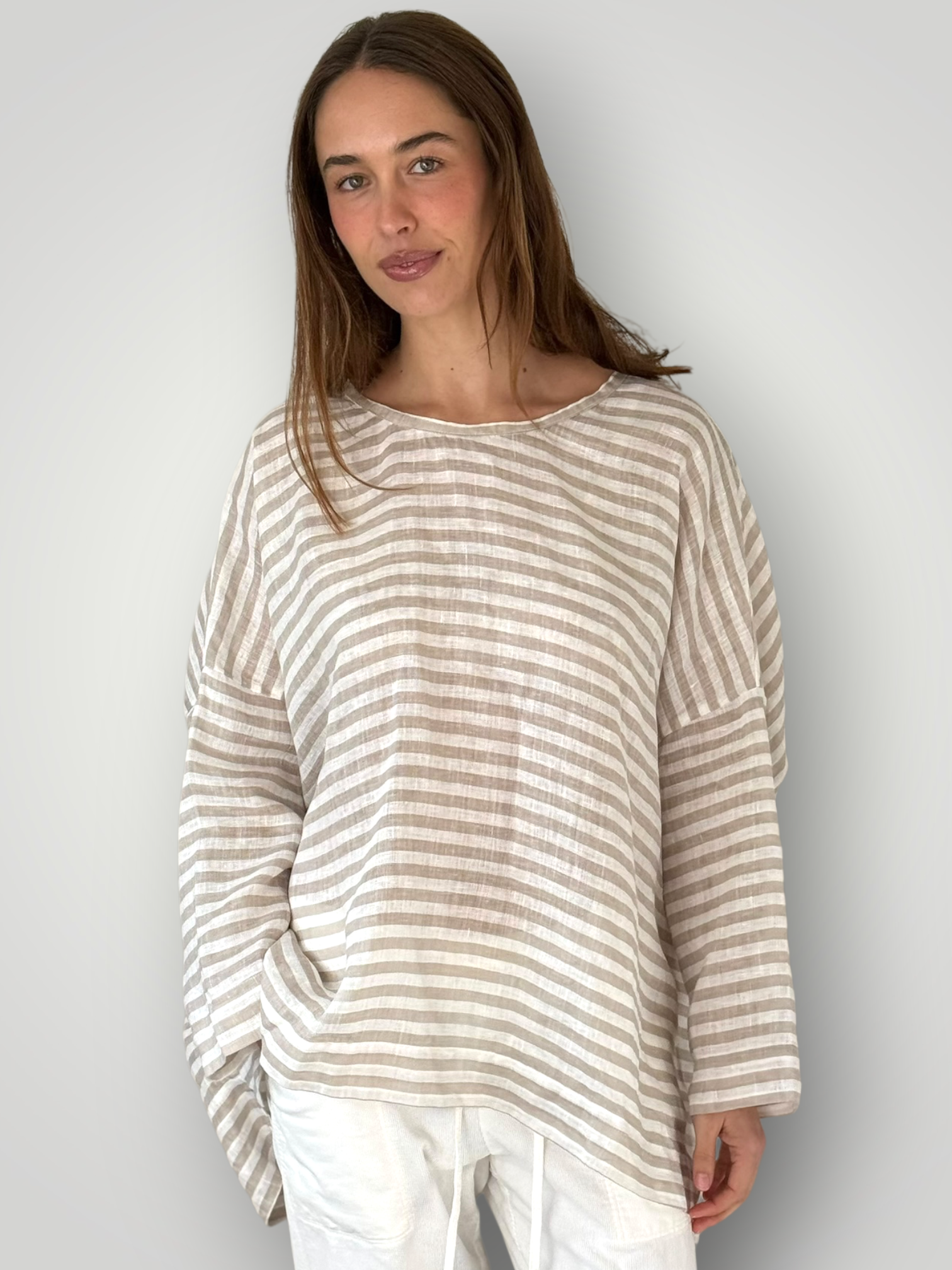 hunter top - natural stripe linen Apparel