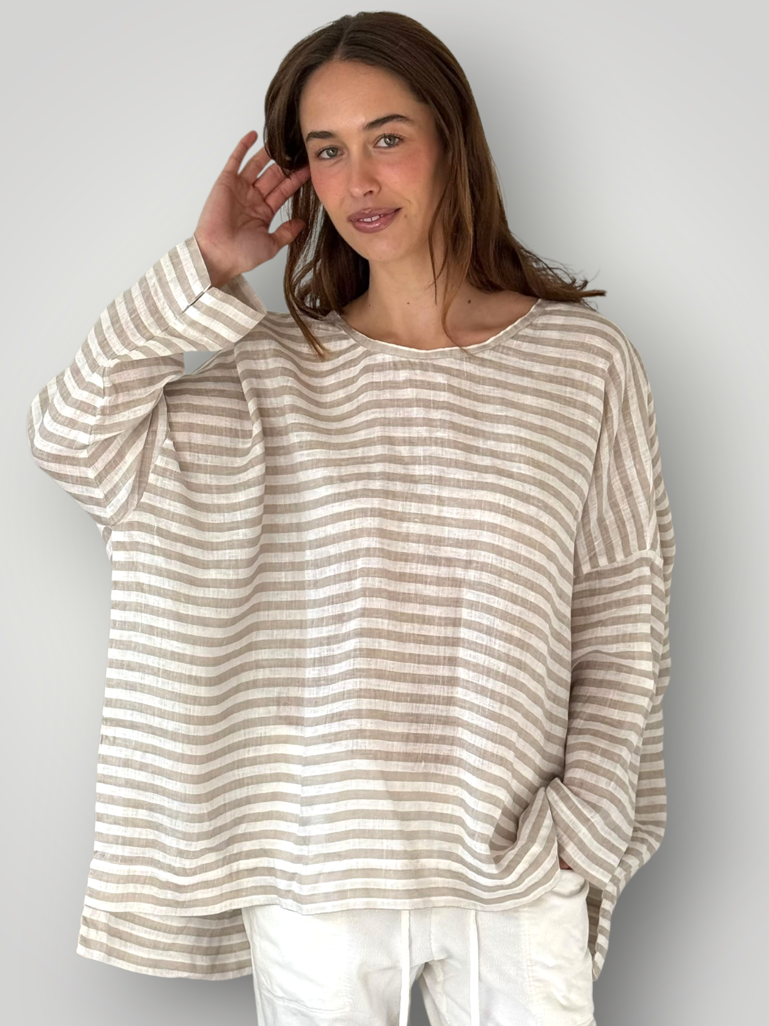hunter top - natural stripe linen Apparel