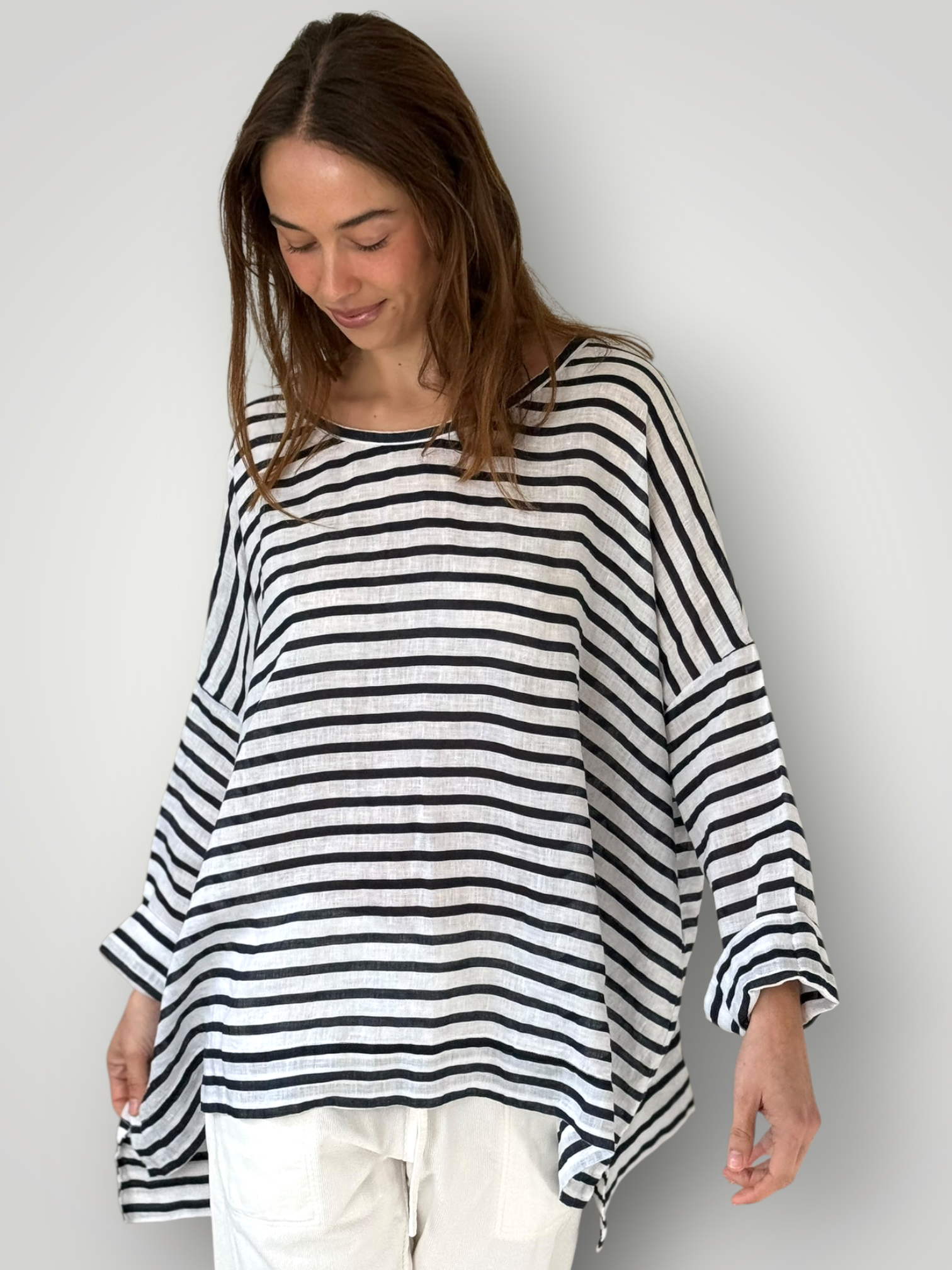 hunter top - navy stripe linen Apparel