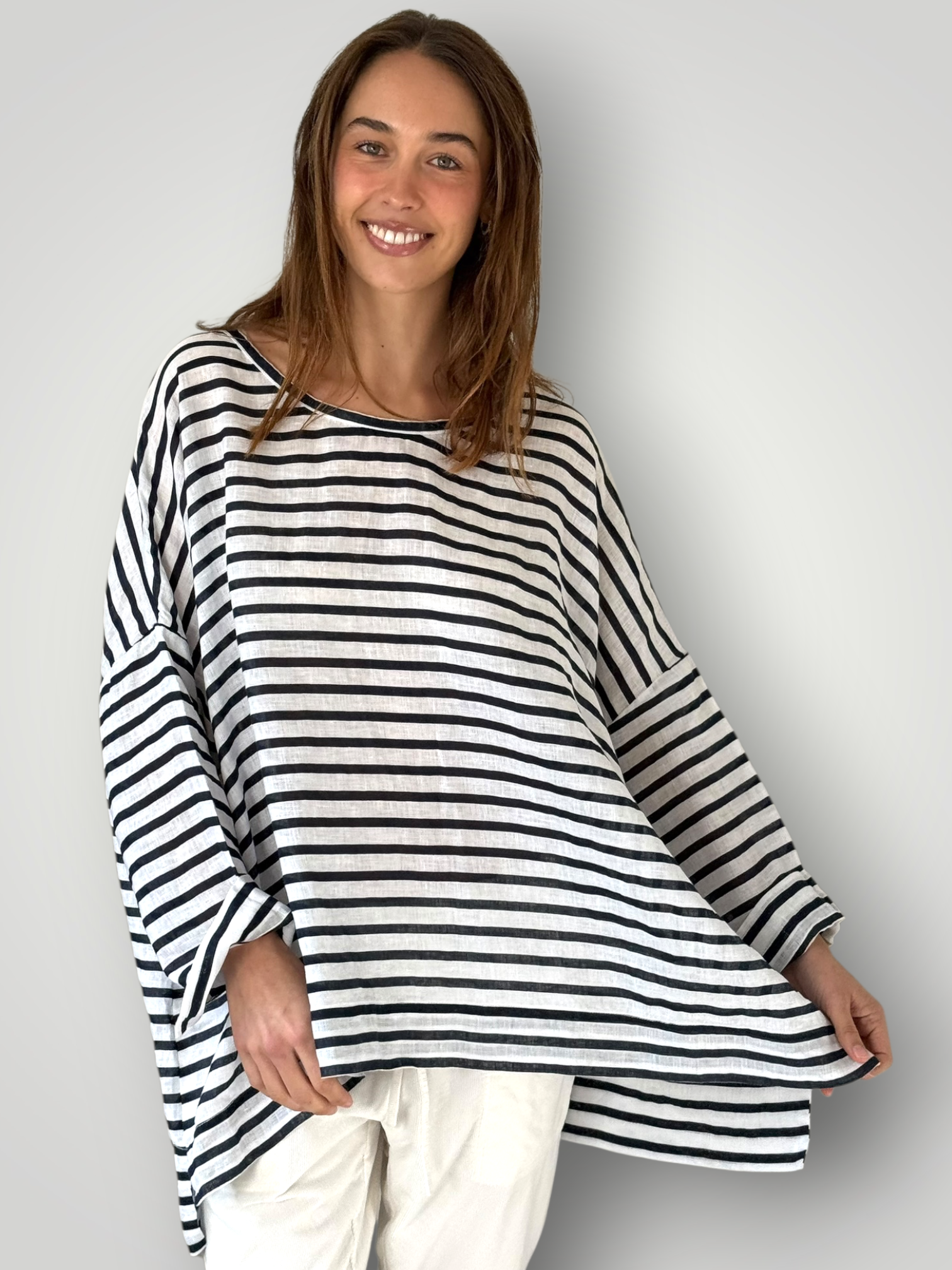 hunter top - navy stripe linen Apparel