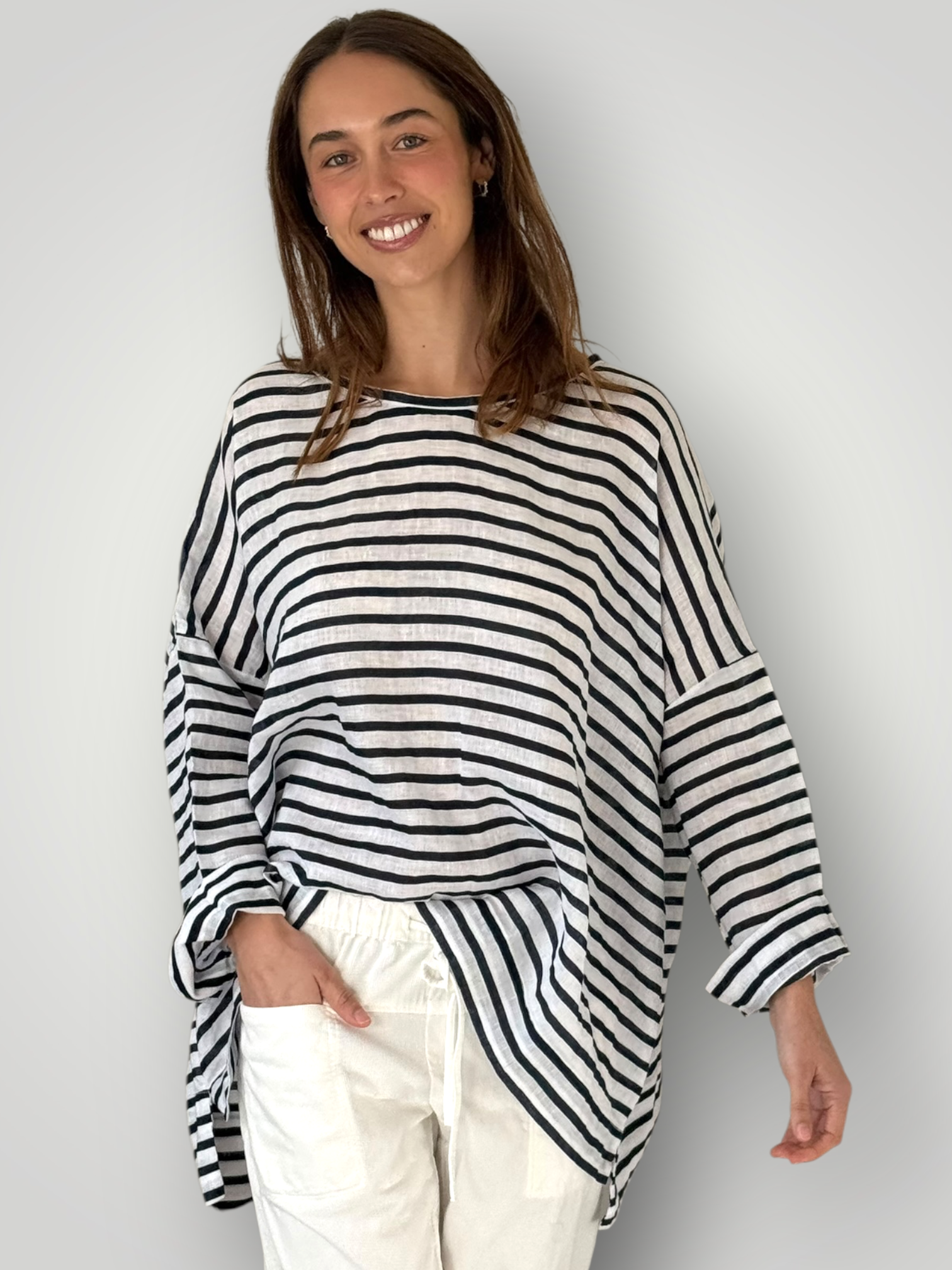 hunter top - navy stripe linen Apparel