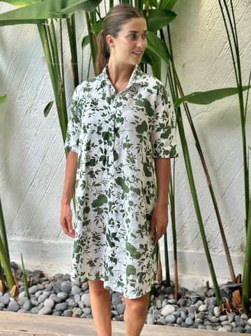petra dress - moss flower linen Apparel