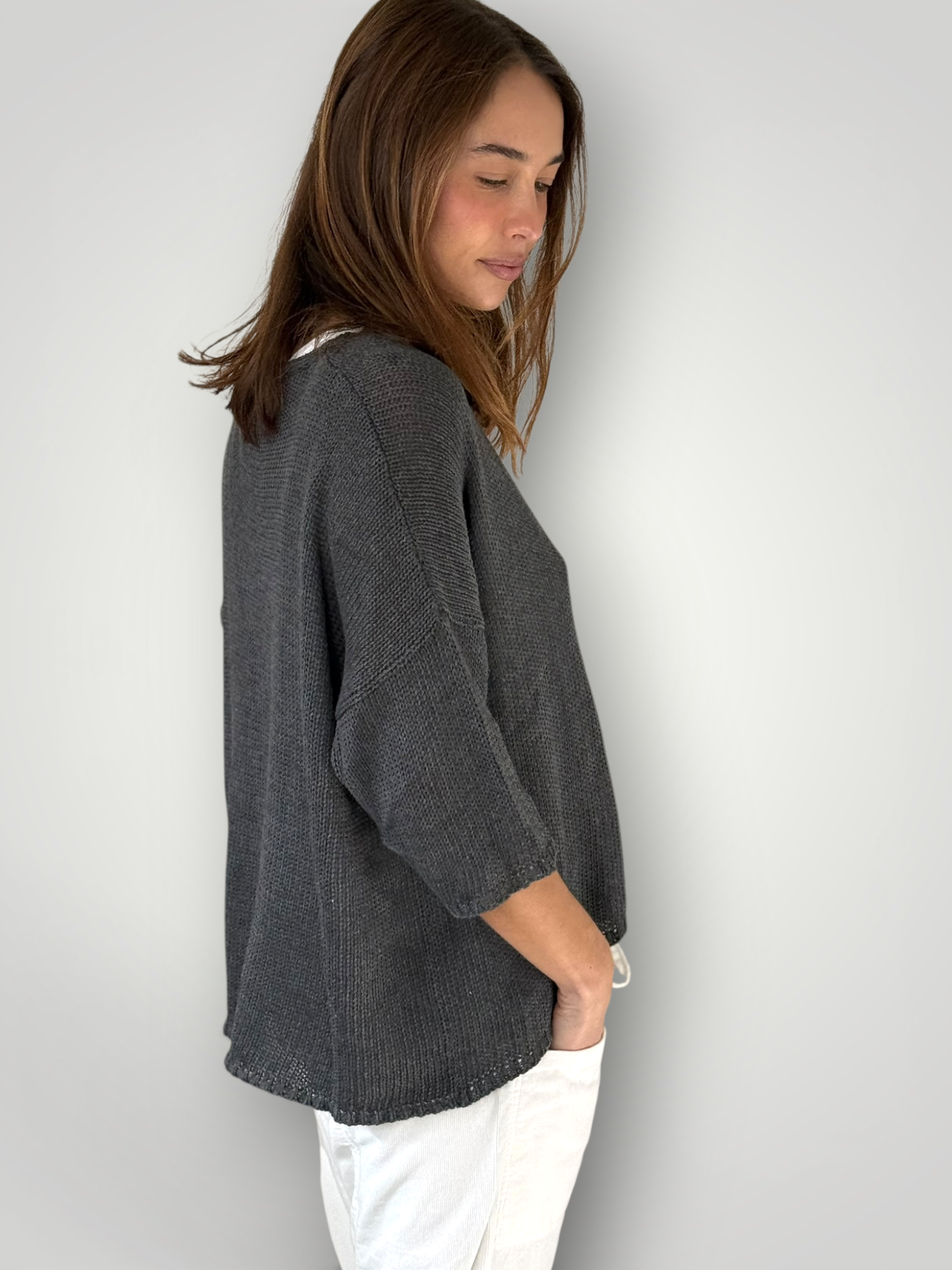alex cotton knit cardi-slate grey Apparel