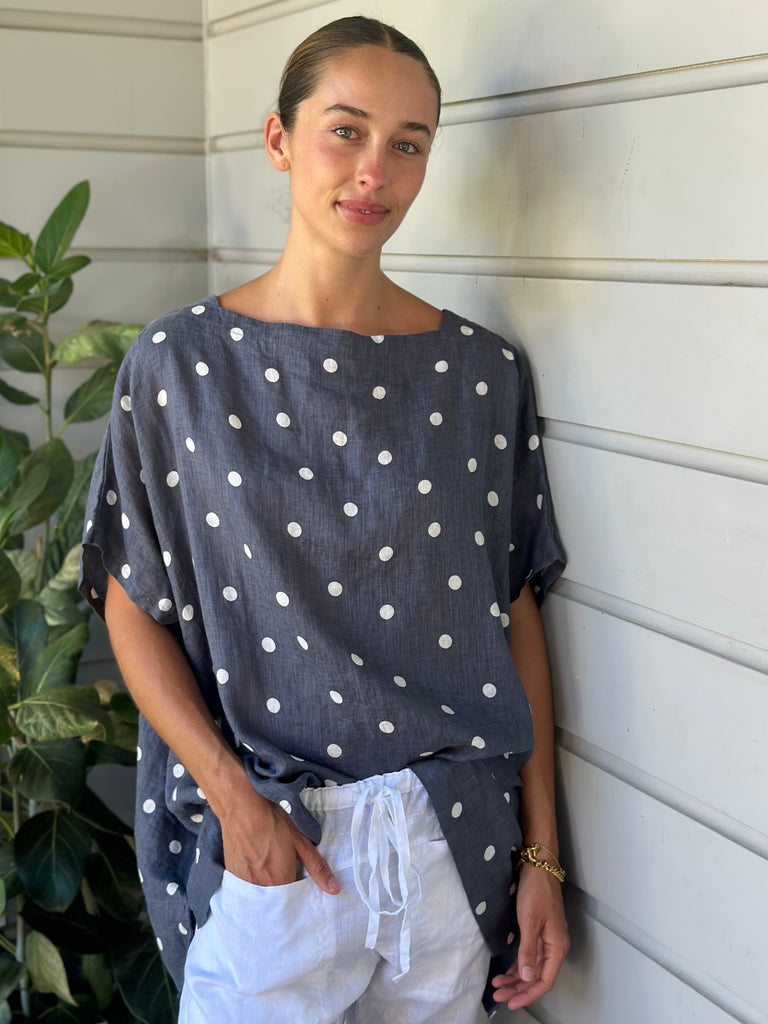 sammy top - dark grey spot linen Apparel