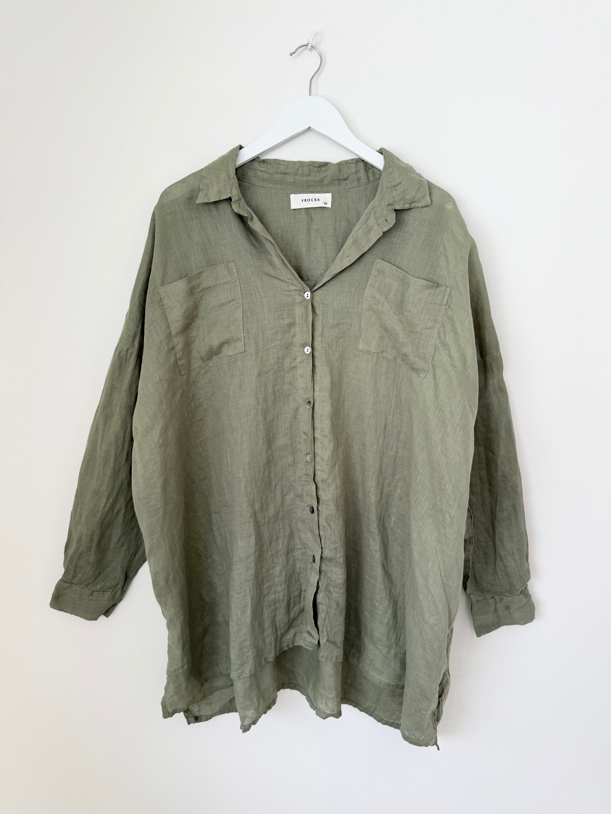 aiden boyfriend shirt -sage linen Apparel