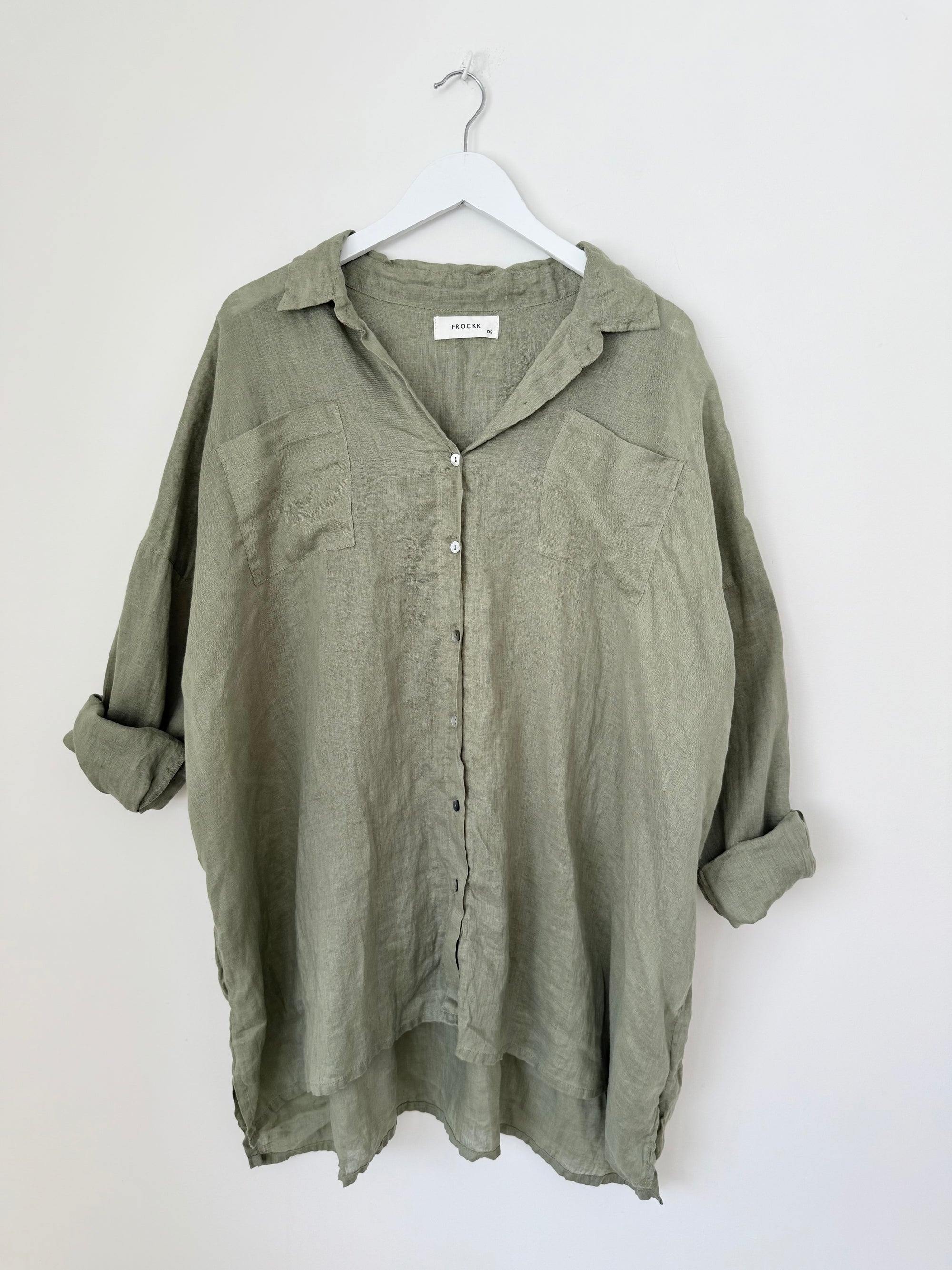 aiden boyfriend shirt -sage linen Apparel