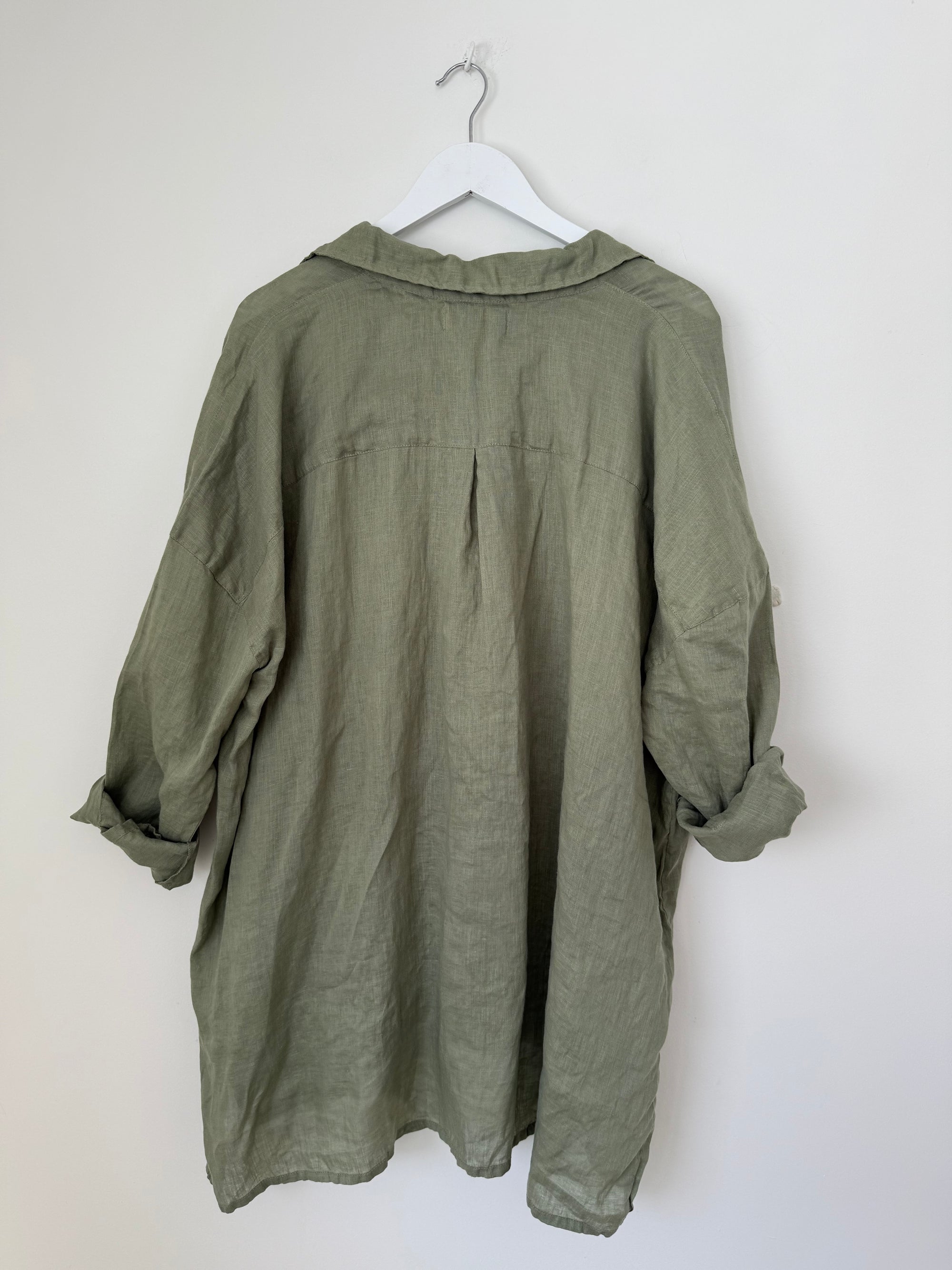 aiden boyfriend shirt -sage linen Apparel