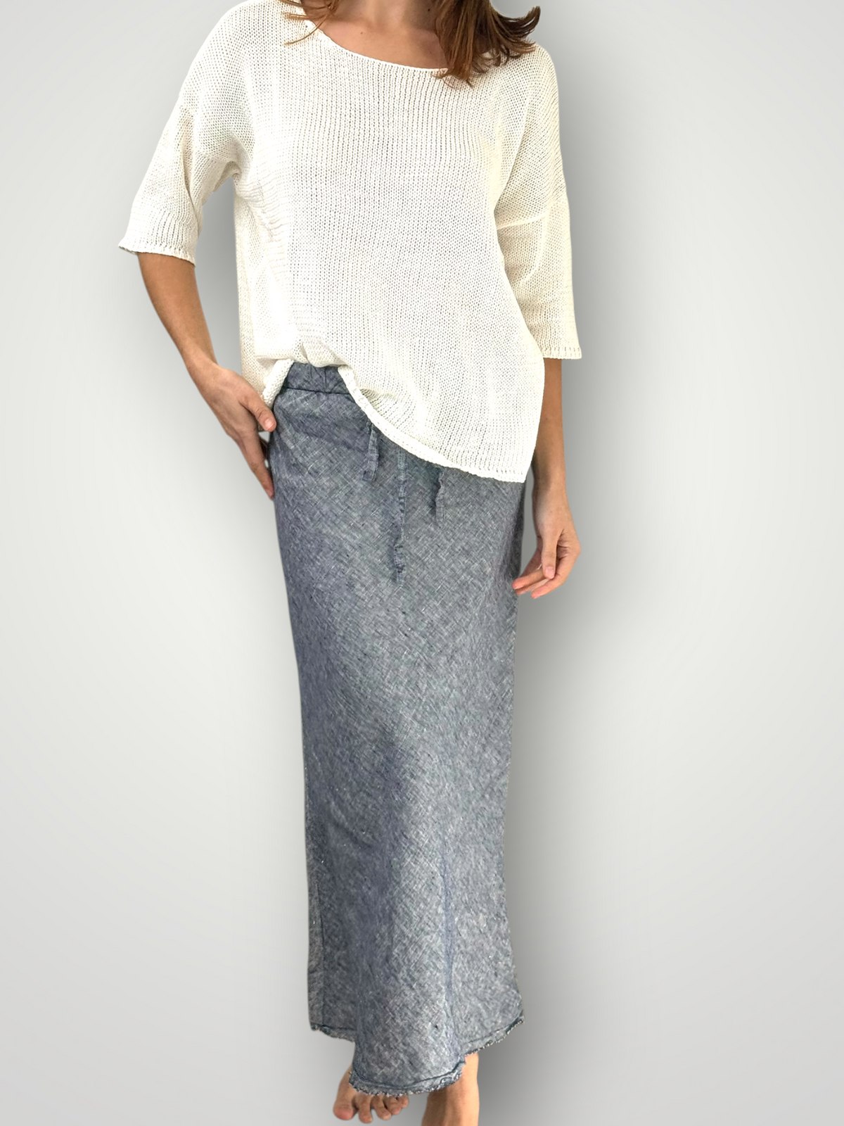 anthea skirt - denim chambrey linen Apparel