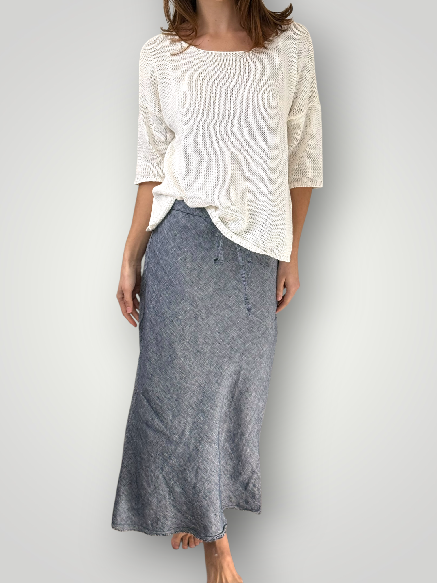anthea skirt - denim chambrey linen Apparel