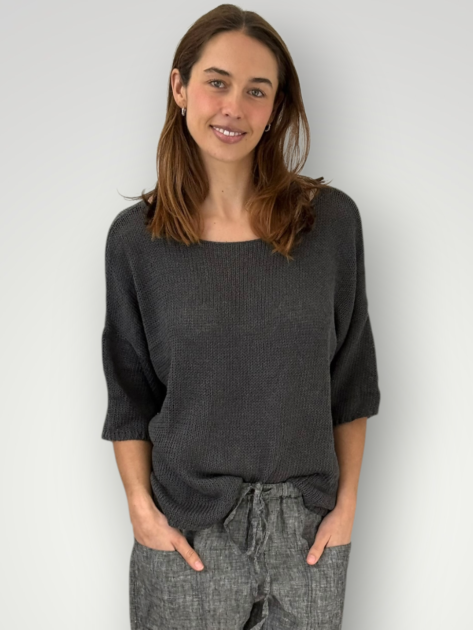alex top - slate cotton knit Apparel
