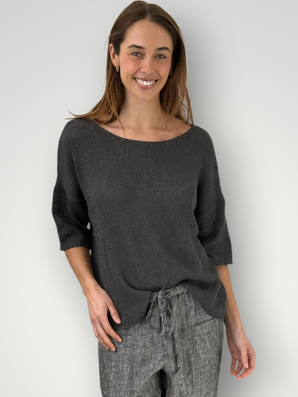 alex top - slate cotton knit Apparel
