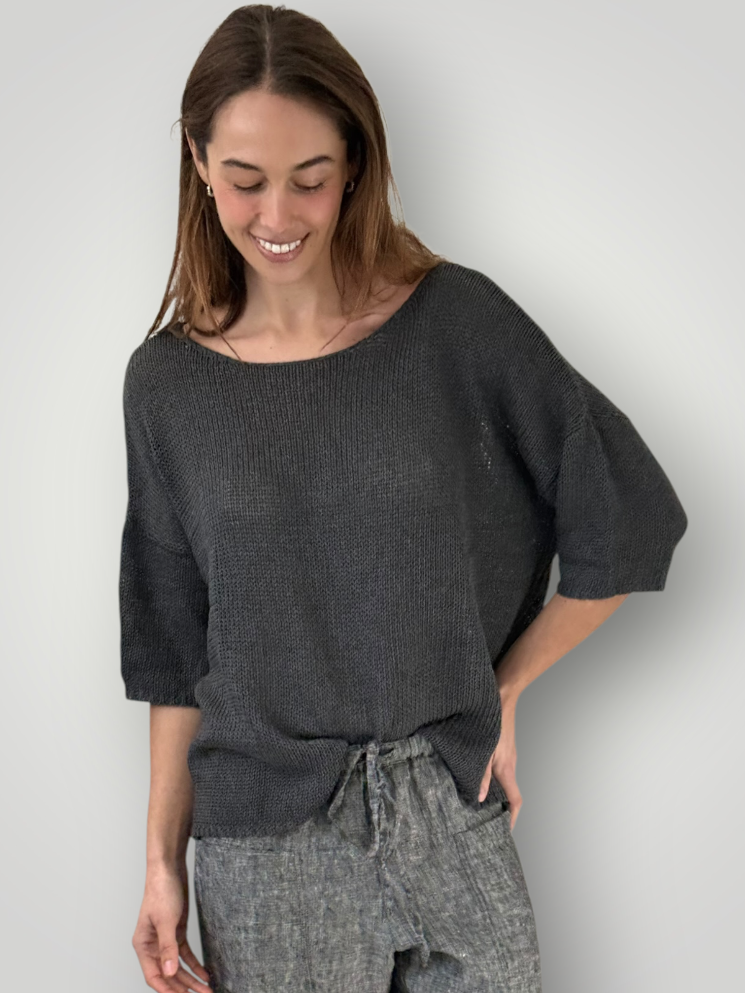 alex top - slate cotton knit Apparel