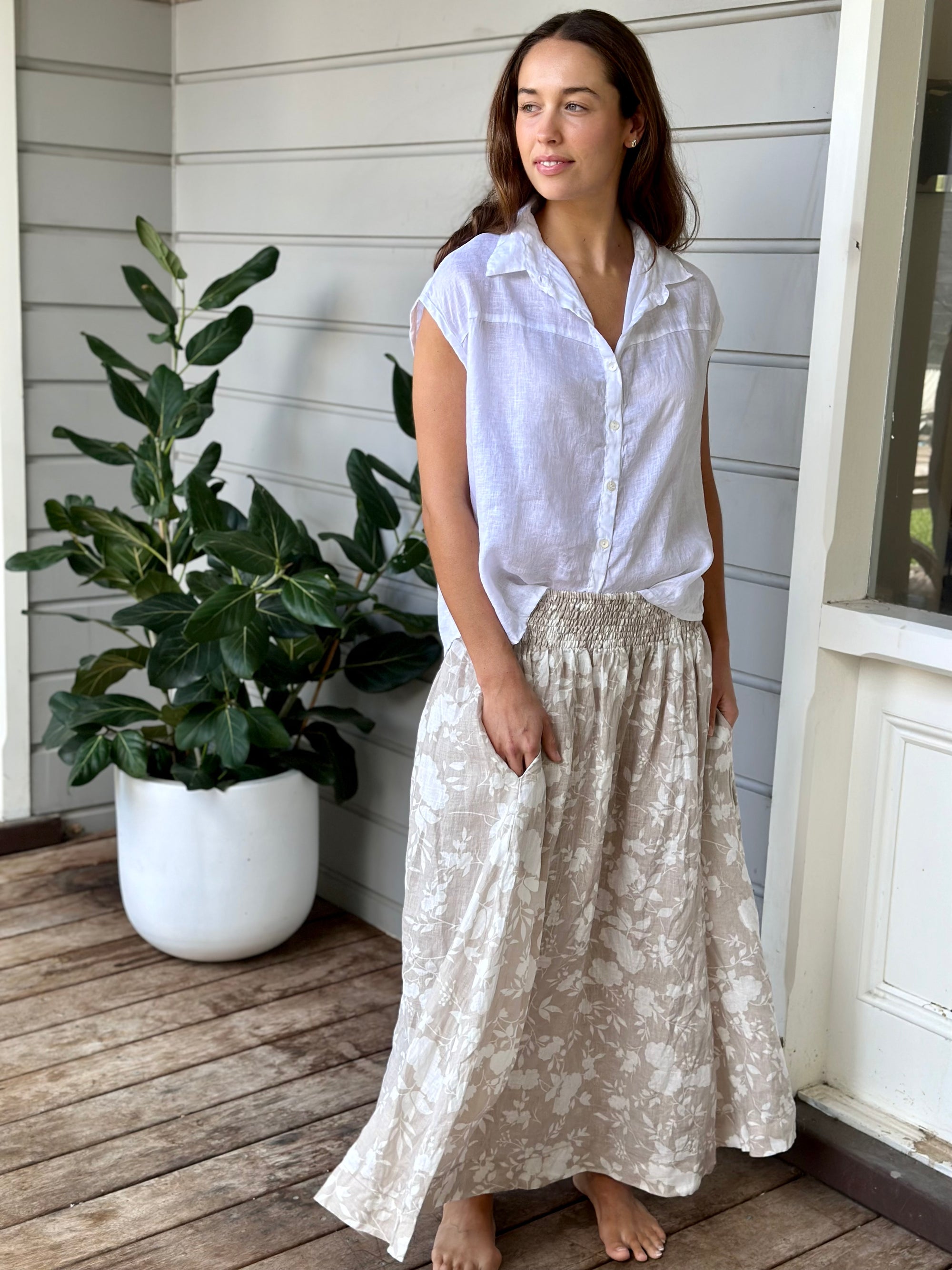 lulu skirt - big almond flower linen Apparel  