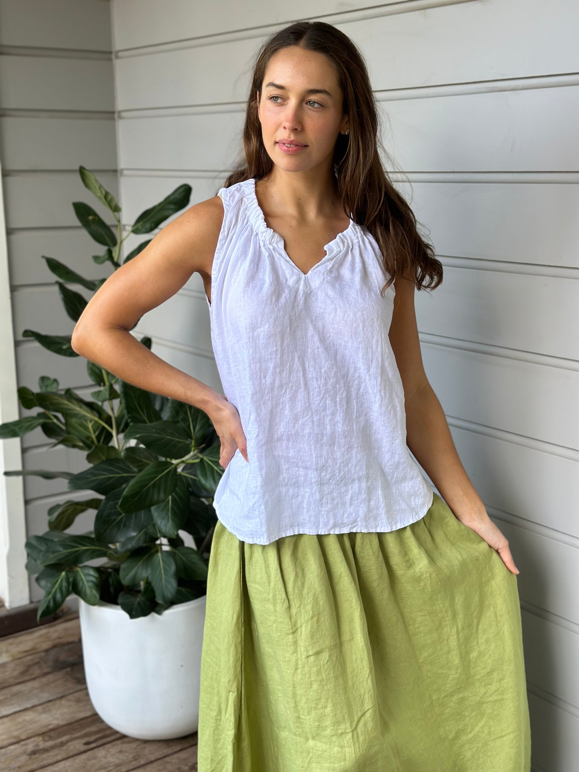 lucy top-white linen Apparel  