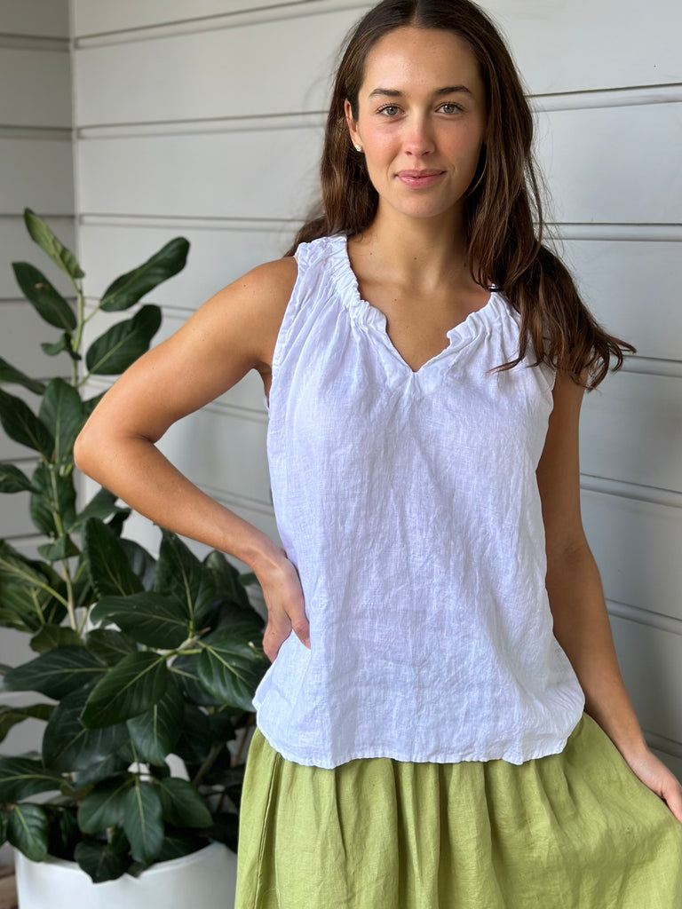 lucy top-white linen Apparel  