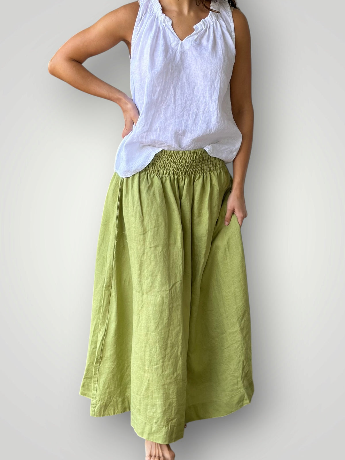 lulu skirt -avocado linen Apparel