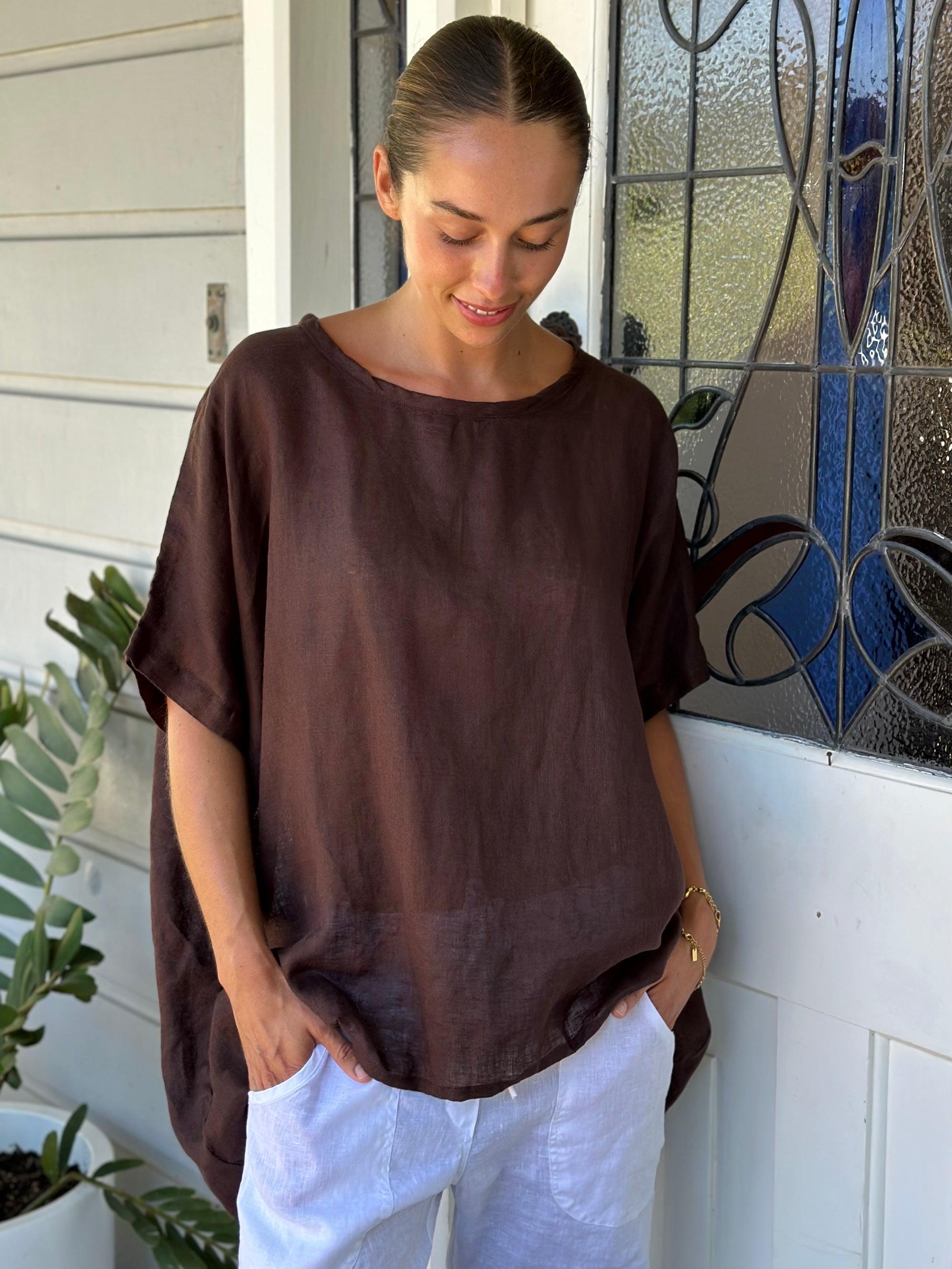 rachael top - chocolate linen gauze Apparel