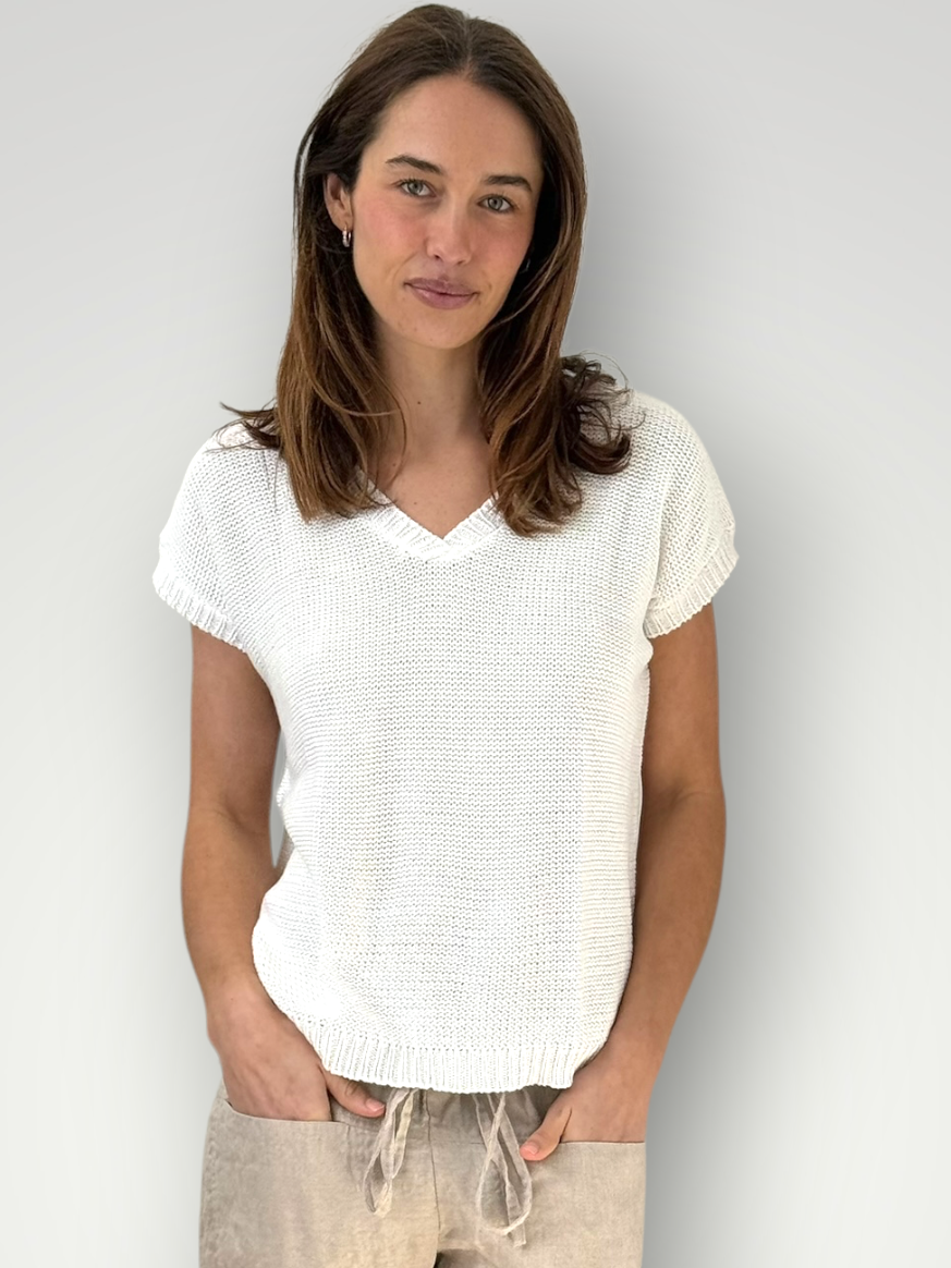 lara knit top - warm white cotton Apparel