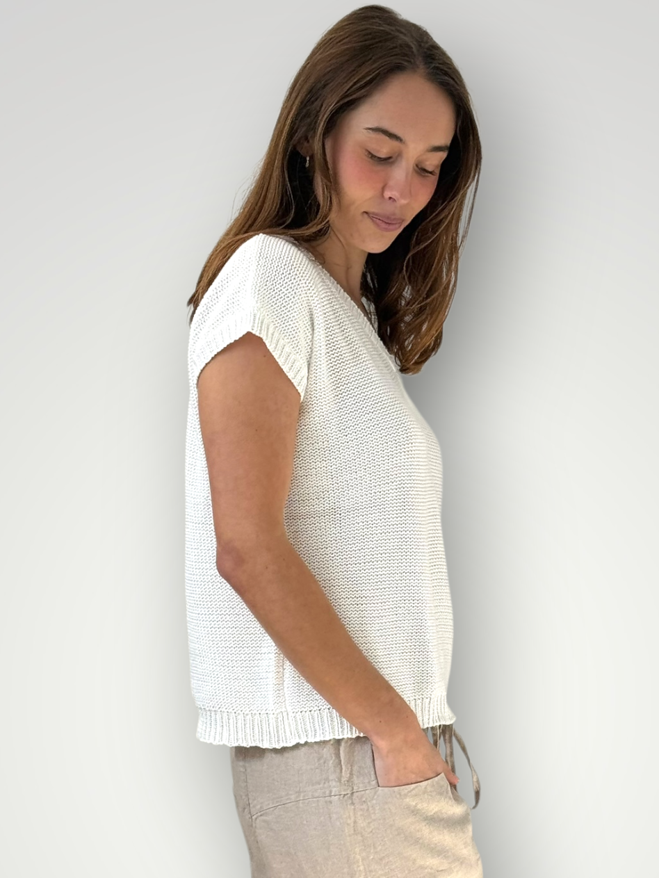 lara knit top - warm white cotton Apparel