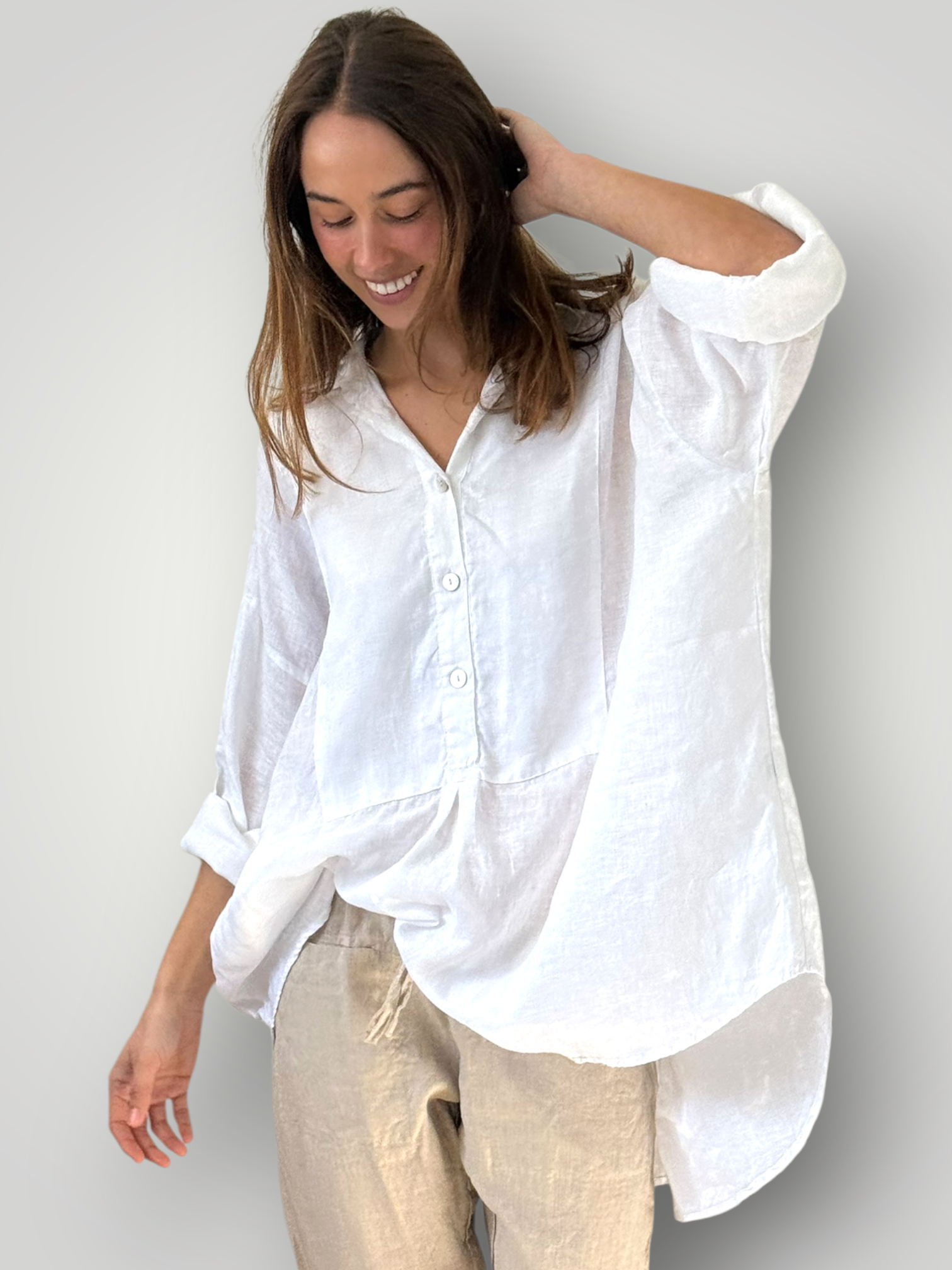 megan shirt-white linen Apparel