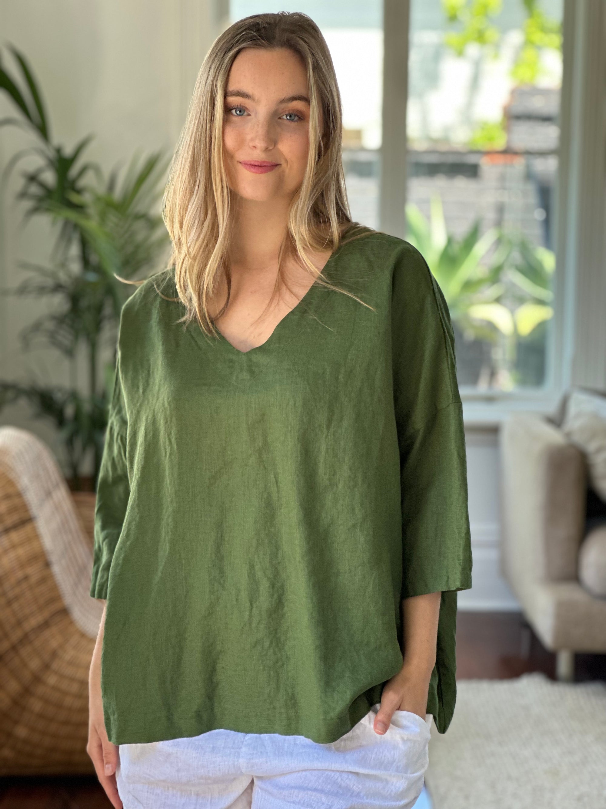 lydia top - moss linen Apparel  