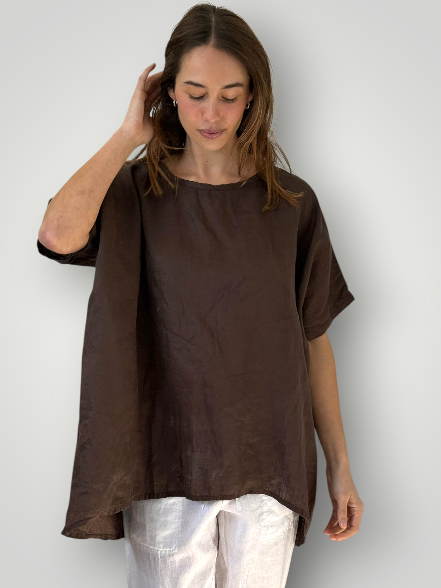 rachael top- chocolate linen Apparel