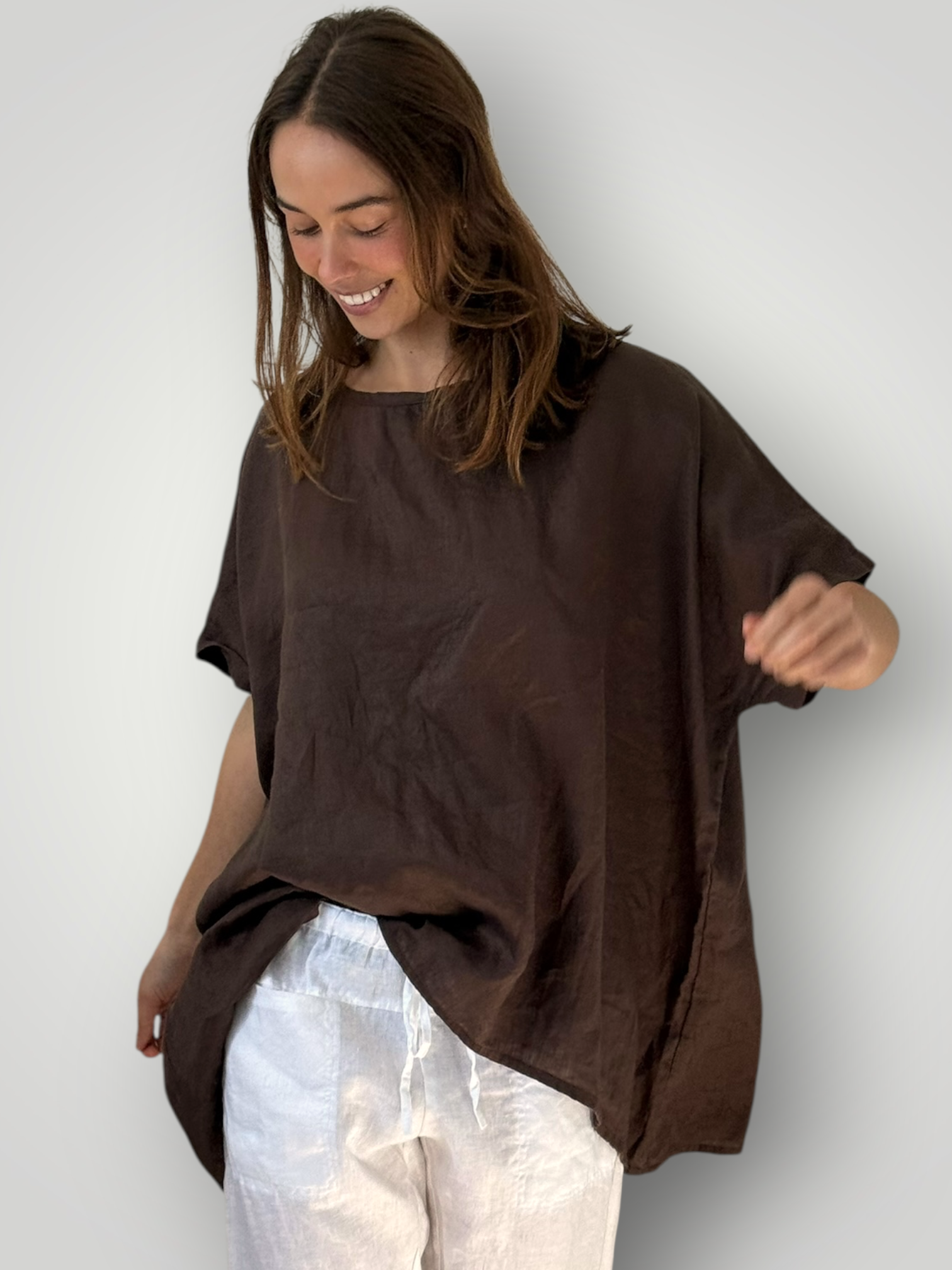 rachael top- chocolate linen Apparel