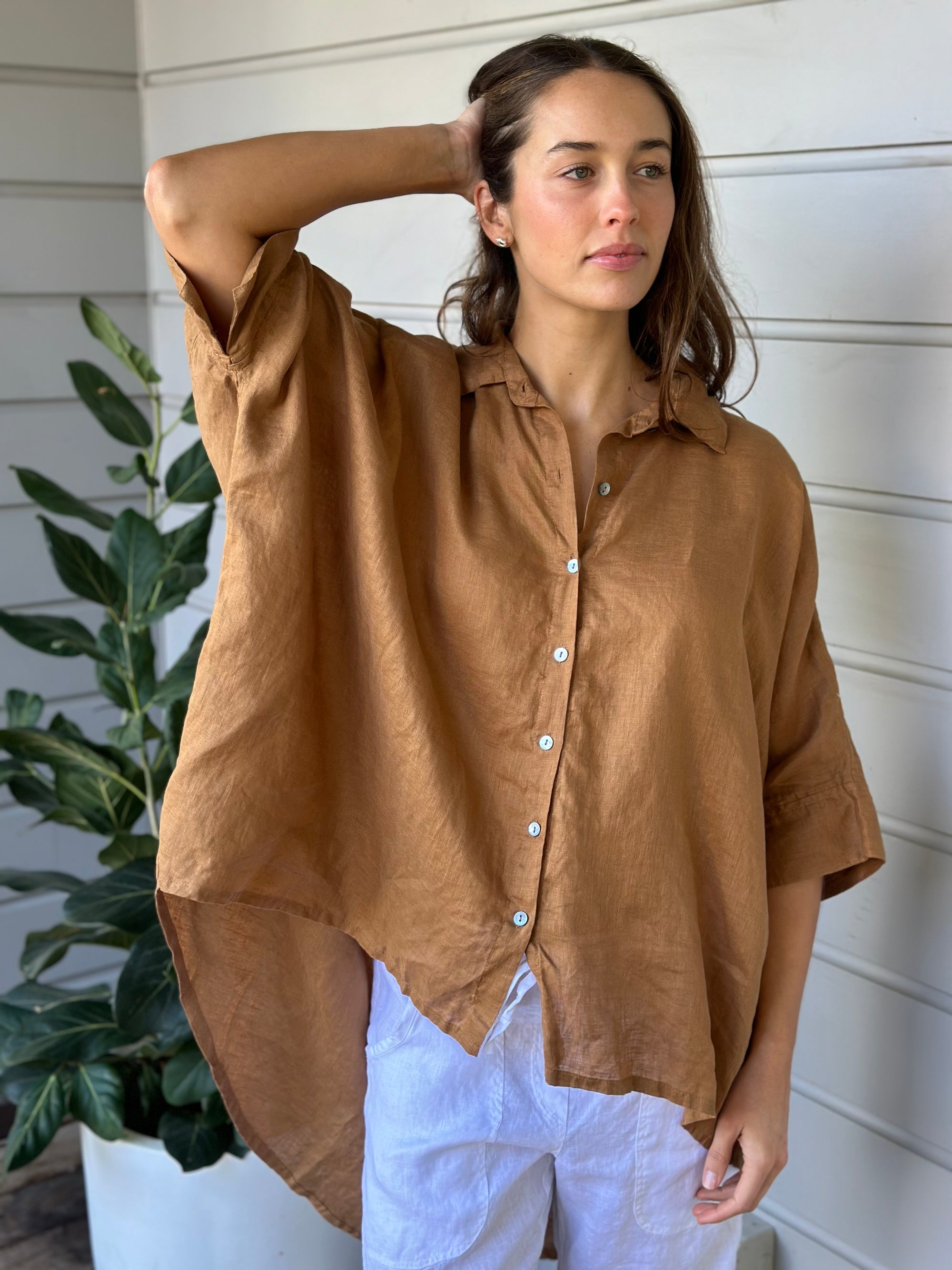 issey shirt - caramel linen Apparel  