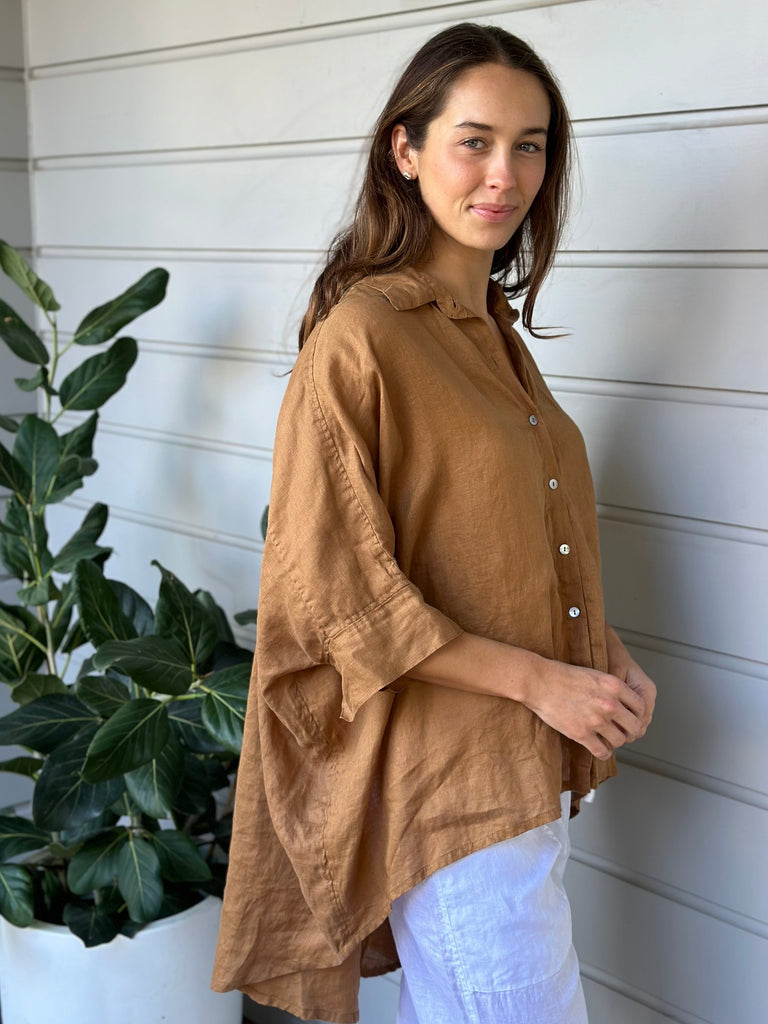 issey shirt - caramel linen Apparel  