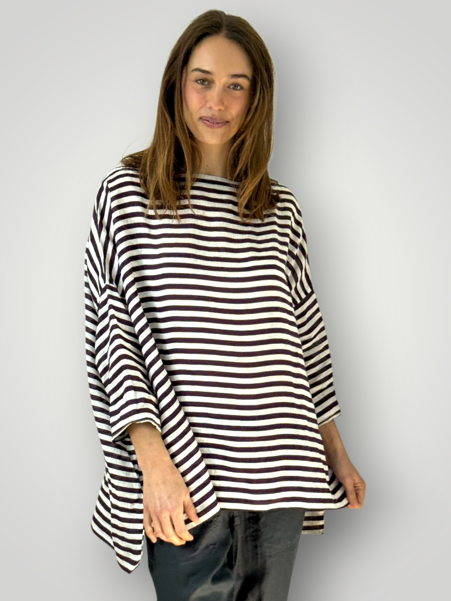 avril top - eggplant stripe linen Apparel
