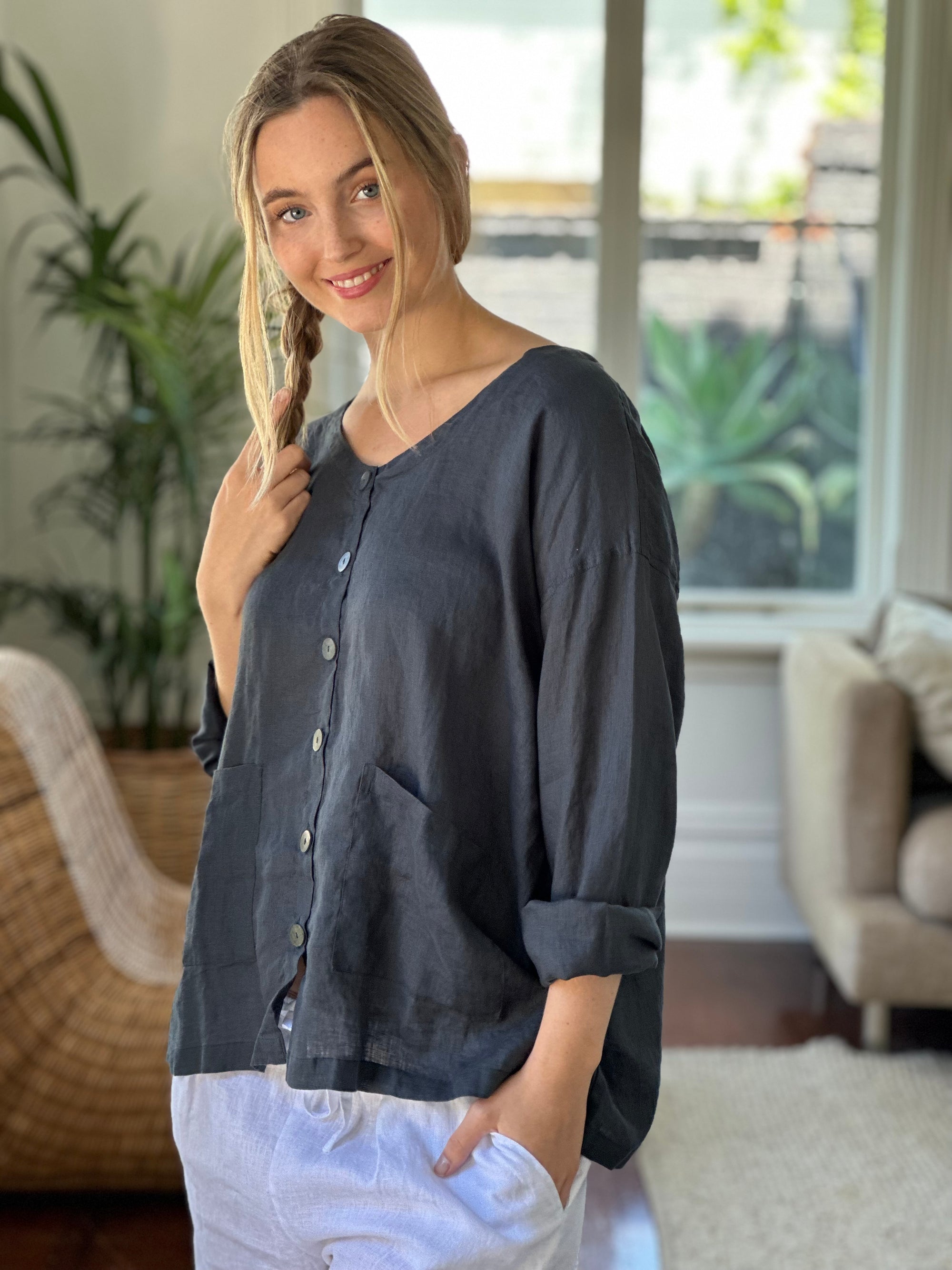 jamie jacket - charcoal linen Apparel  