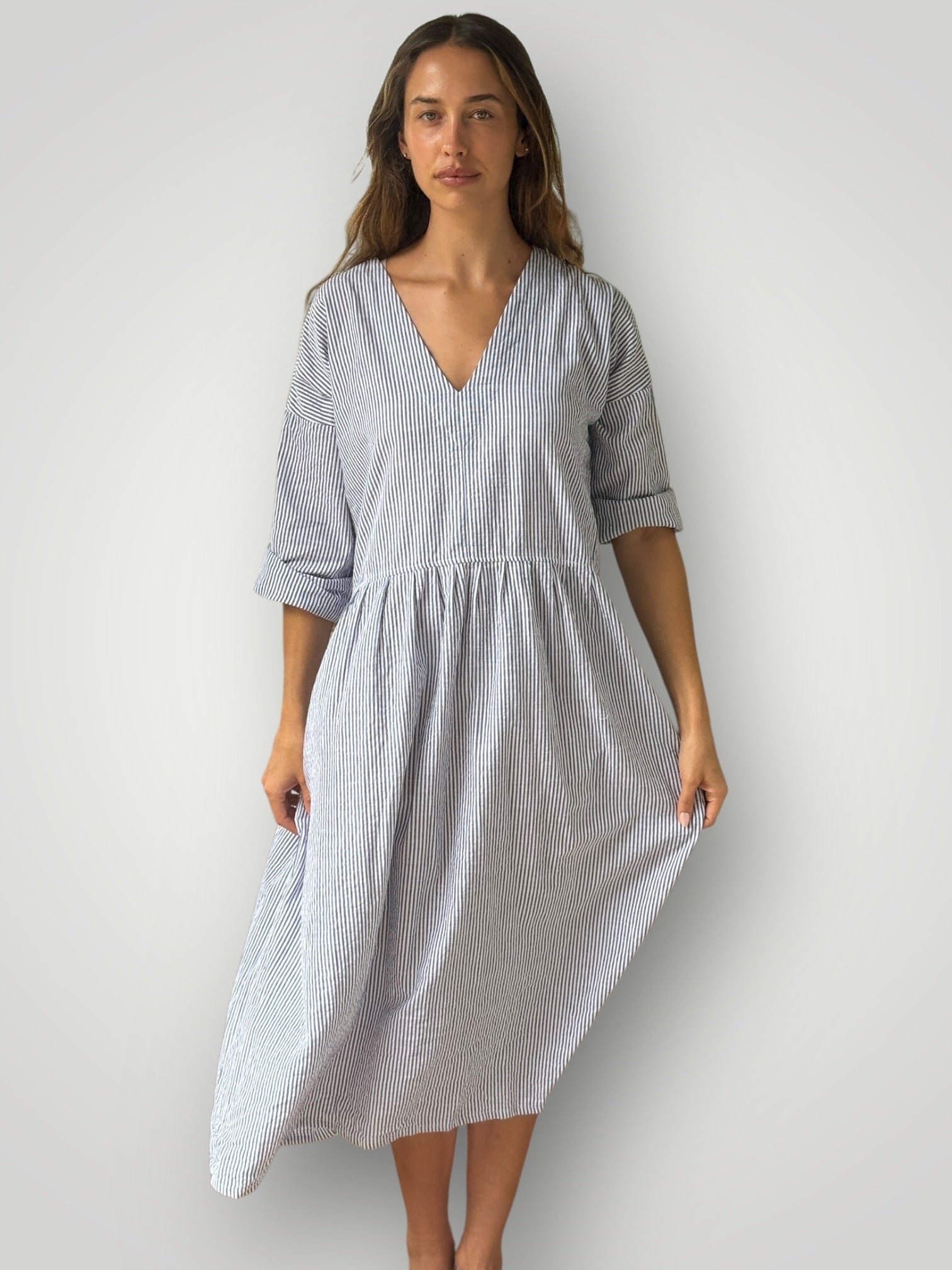 paige dress - grey stripe cotton Apparel